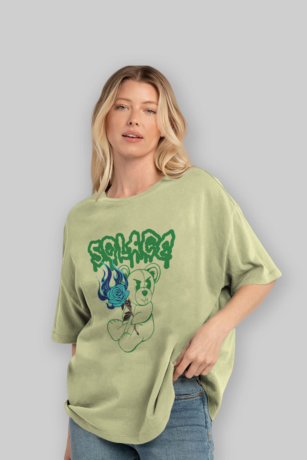 Solage Bear Ön Baskılı Oversize t-shirt Erkek Kadın Unisex