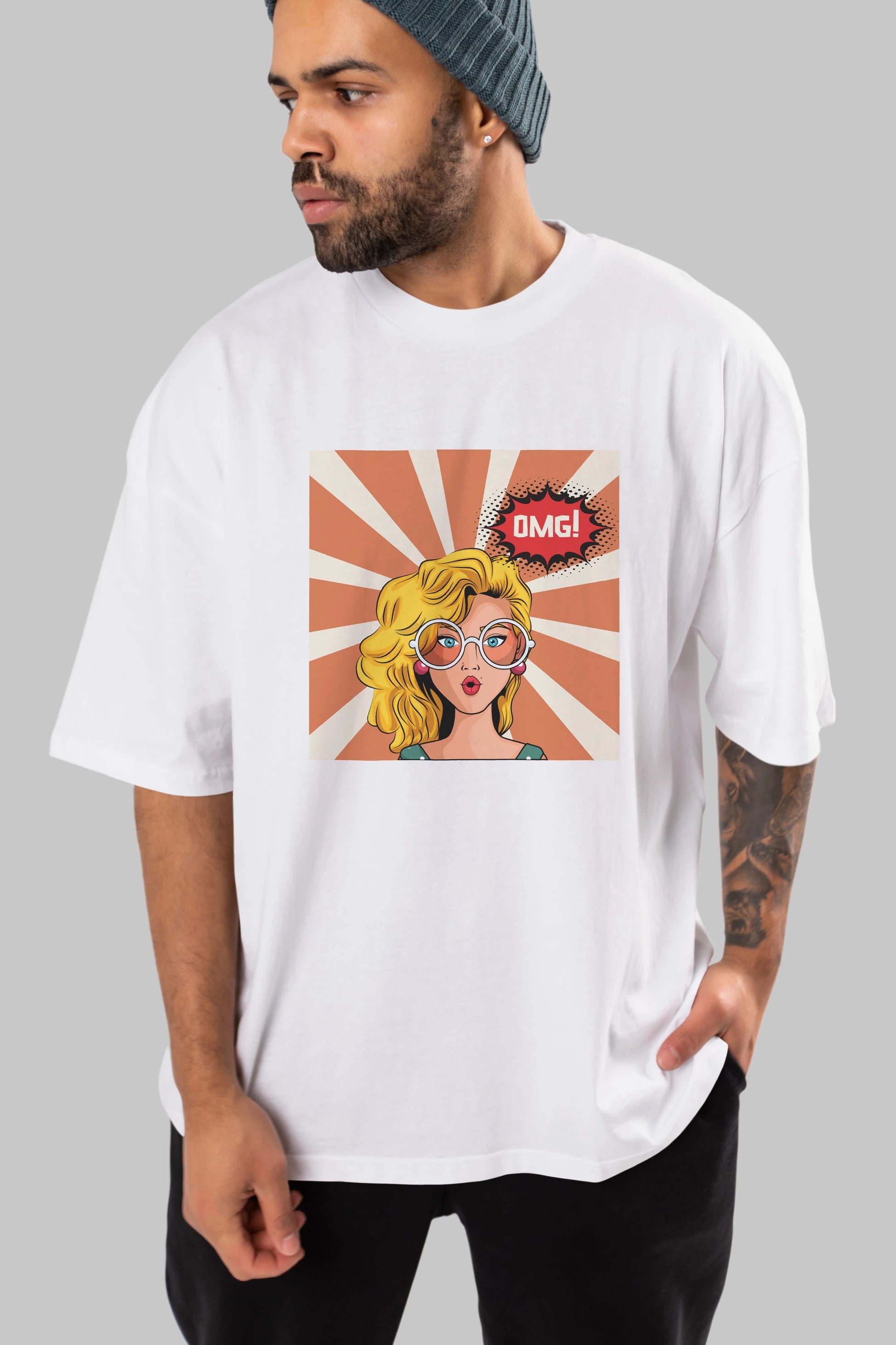 OMG Yazılı Retro Ön Baskılı Oversize t-shirt Erkek Kadın Unisex