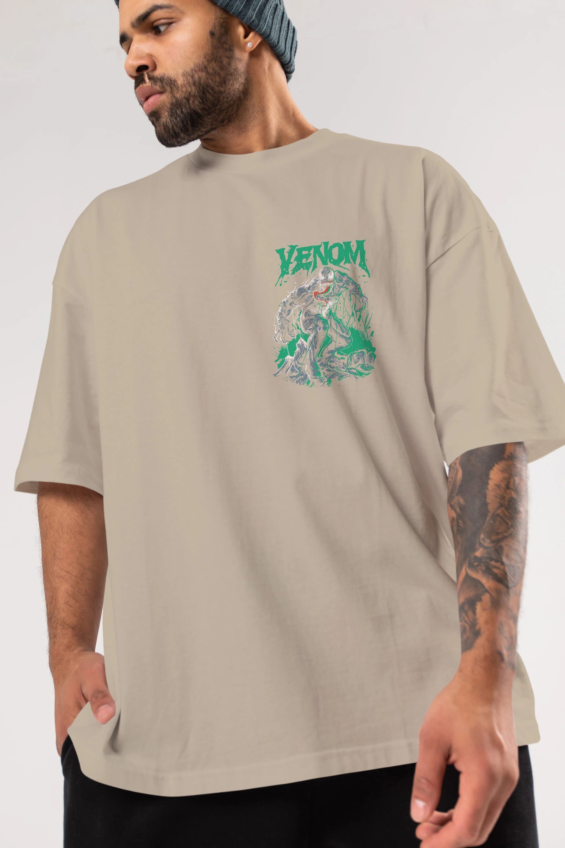 Venom (3) Ön Sol Baskılı Oversize t-shirt Erkek Kadın Unisex %100 Pamuk Bisiklet Yaka tişort