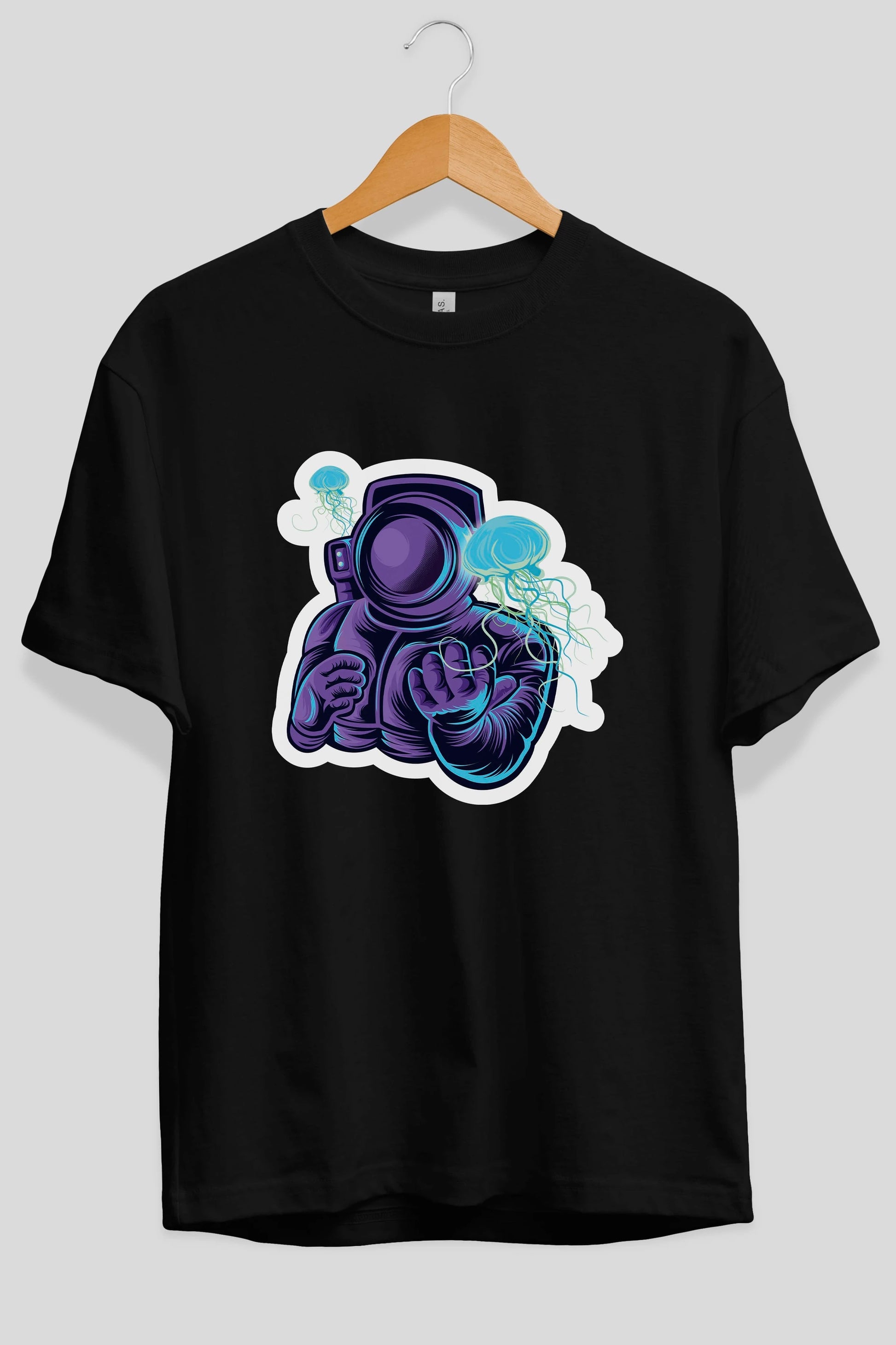 Astronaut and Jellyfish Sticker Ön Baskılı Oversize t-shirt Erkek Kadın Unisex