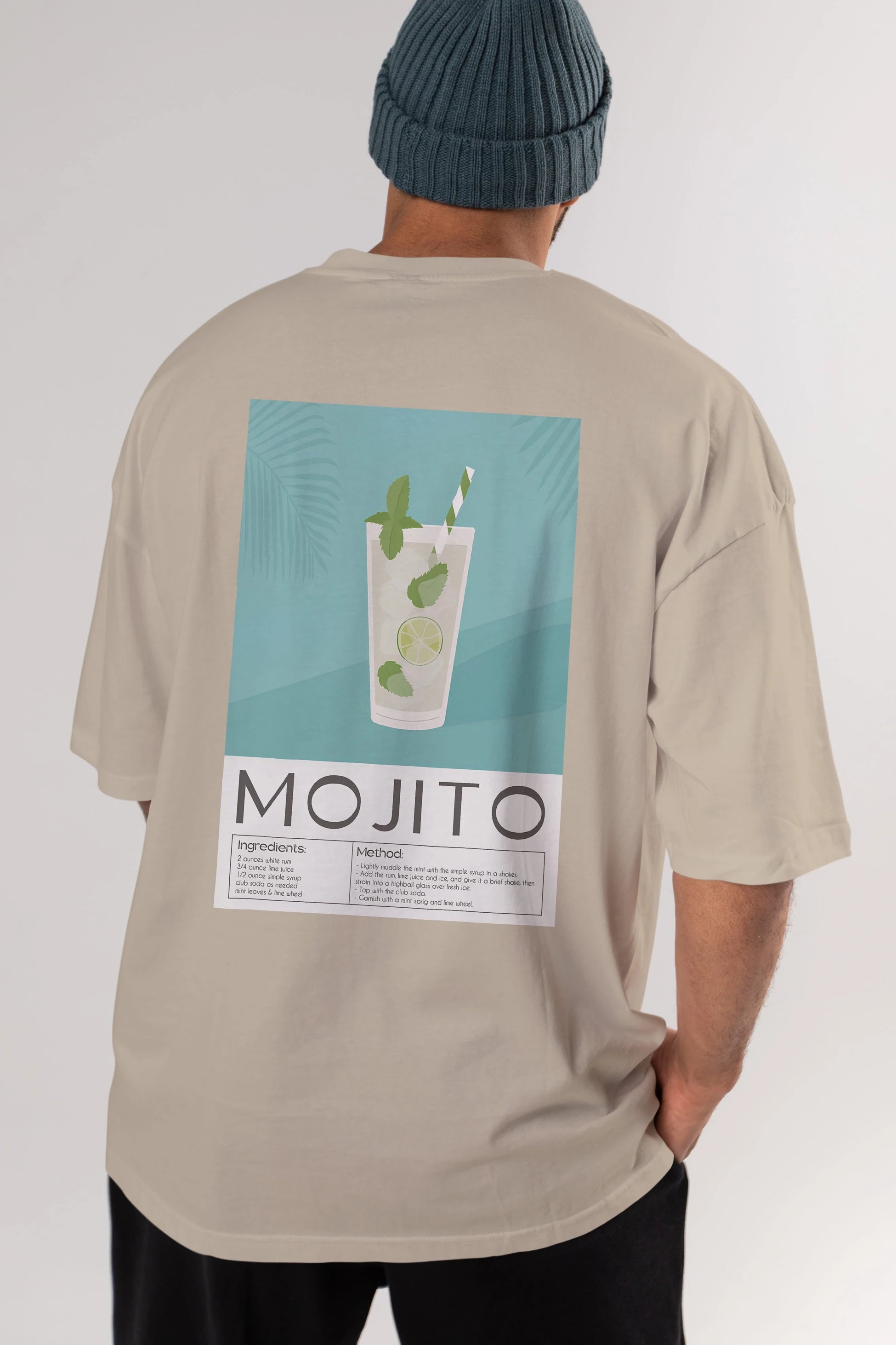 Mojito 4 Arka Baskılı Oversize t-shirt Erkek Kadın Unisex %100 Pamuk Bisiklet Yaka tişort