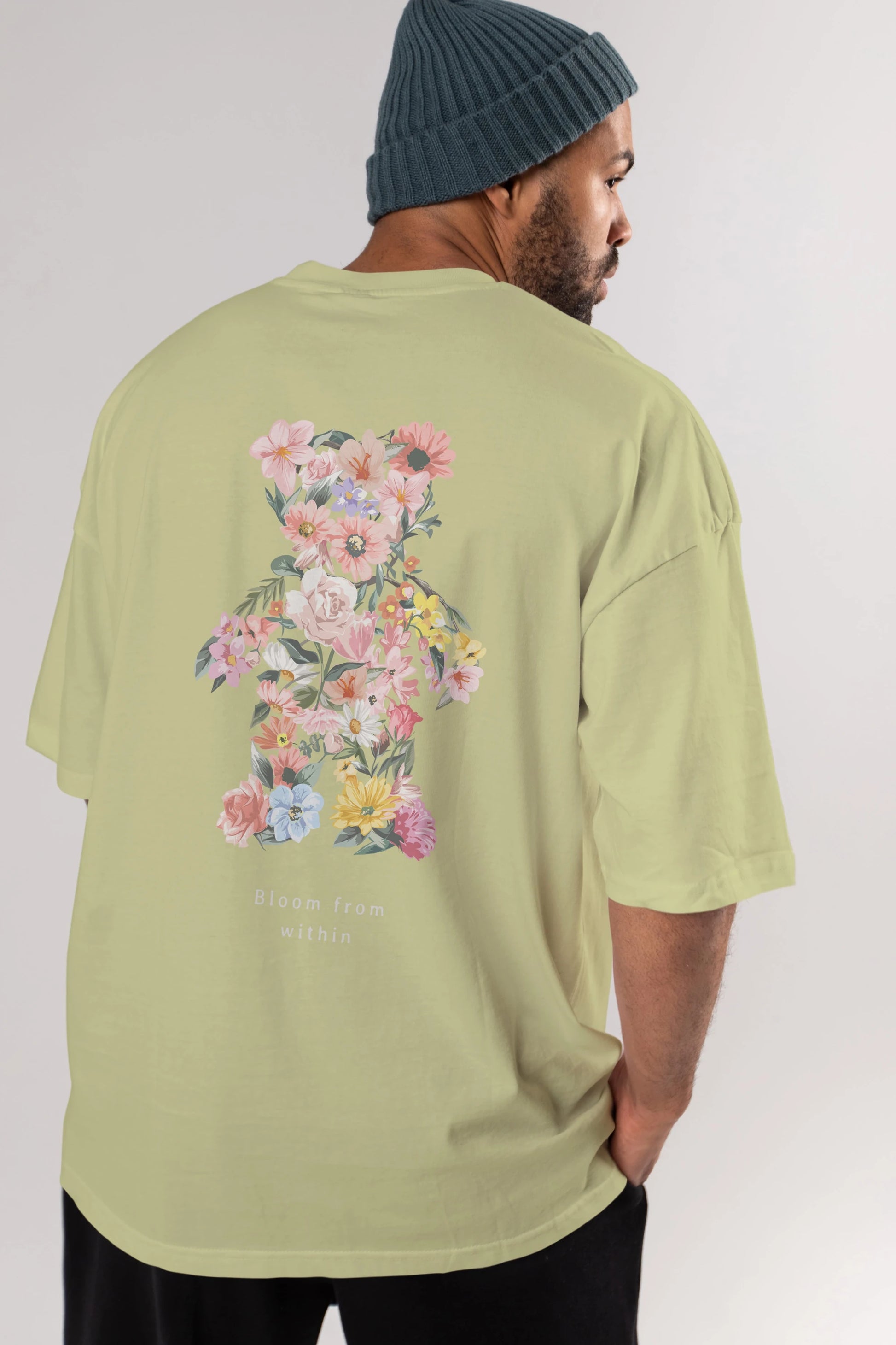 Bloom from Bear Arka Baskılı Oversize t-shirt Erkek Kadın Unisex