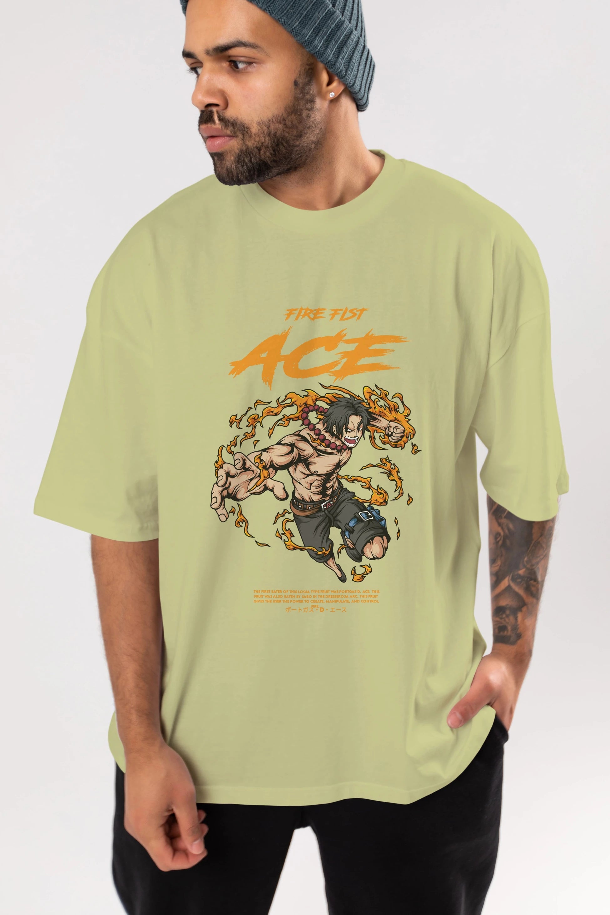 Fire Fist Ace Anime Ön Baskılı Oversize t-shirt %100 pamuk Erkek Kadın Unisex