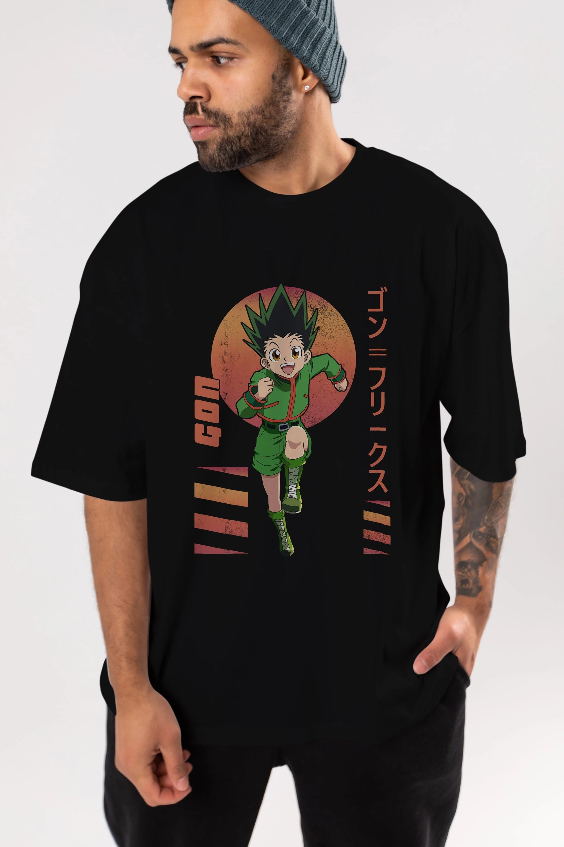 Gon Freecss HUNTER X HUNTER 2 Anime Ön Baskılı Oversize t-shirt %100 pamuk Erkek Kadın Unisex