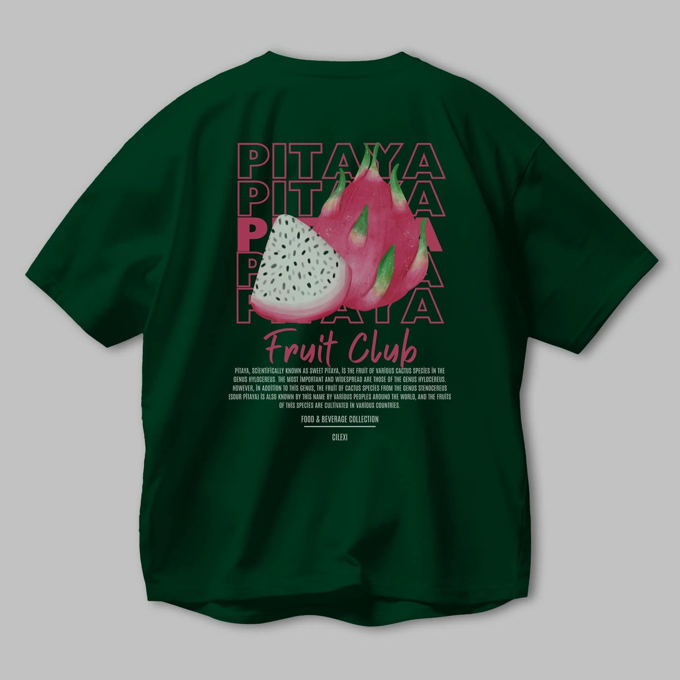 Pitaya Arka Baskılı Oversize t-shirt Erkek Kadın Pamuk Bisiklet Yaka tişort