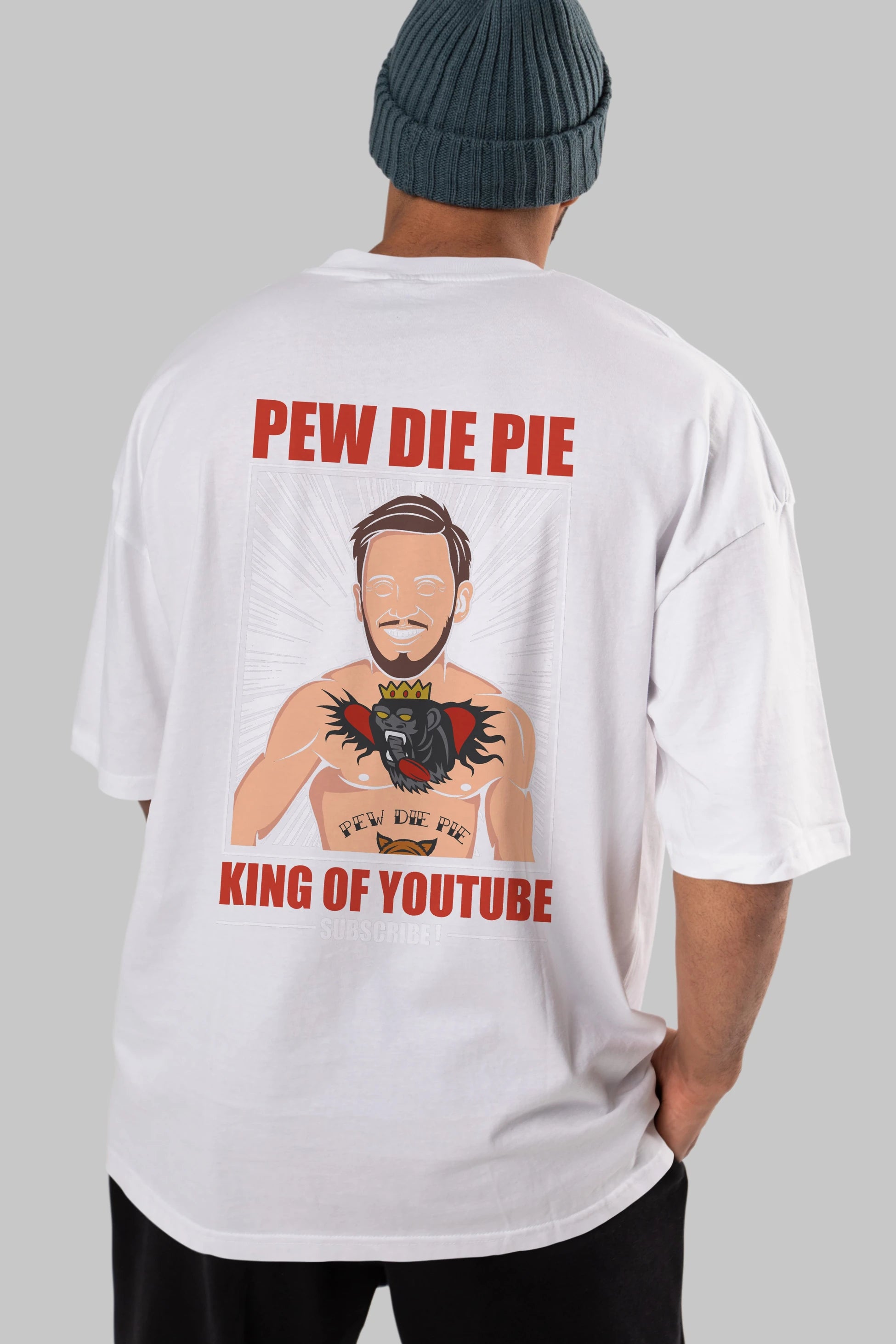 Pew Die Pie Fighter Arka Baskılı Oversize t-shirt Erkek Kadın Unisex %100 Pamuk tişort