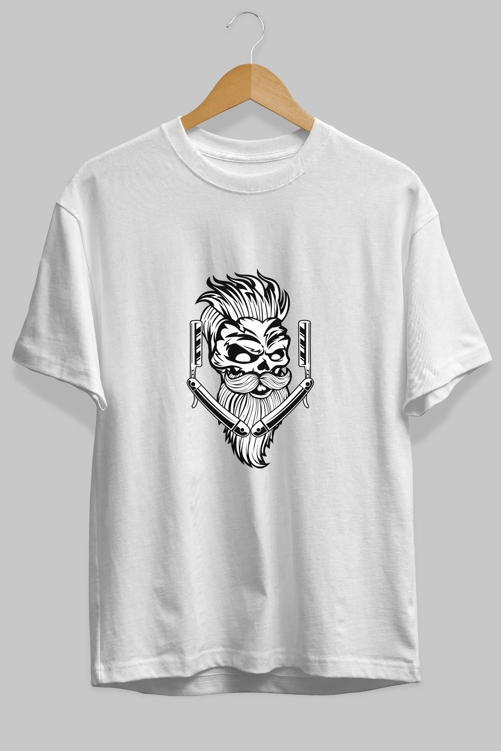 Skull Beard Ön Baskılı Oversize t-shirt Erkek Kadın Unisex %100 Pamuk tişort