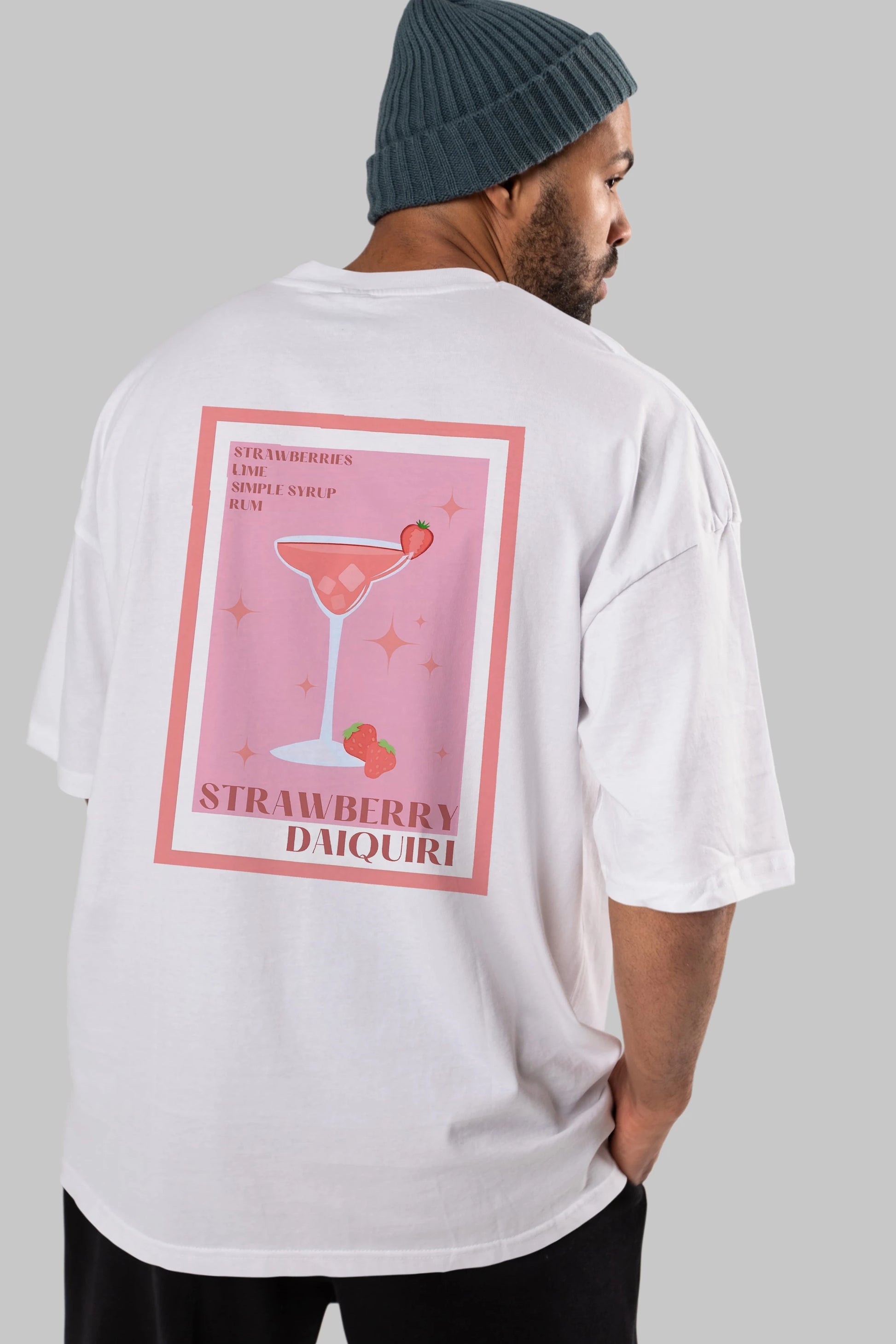 Strawberry Daiquiri Arka Baskılı Oversize t-shirt Erkek Kadın Unisex %100 Pamuk Bisiklet Yaka tişort