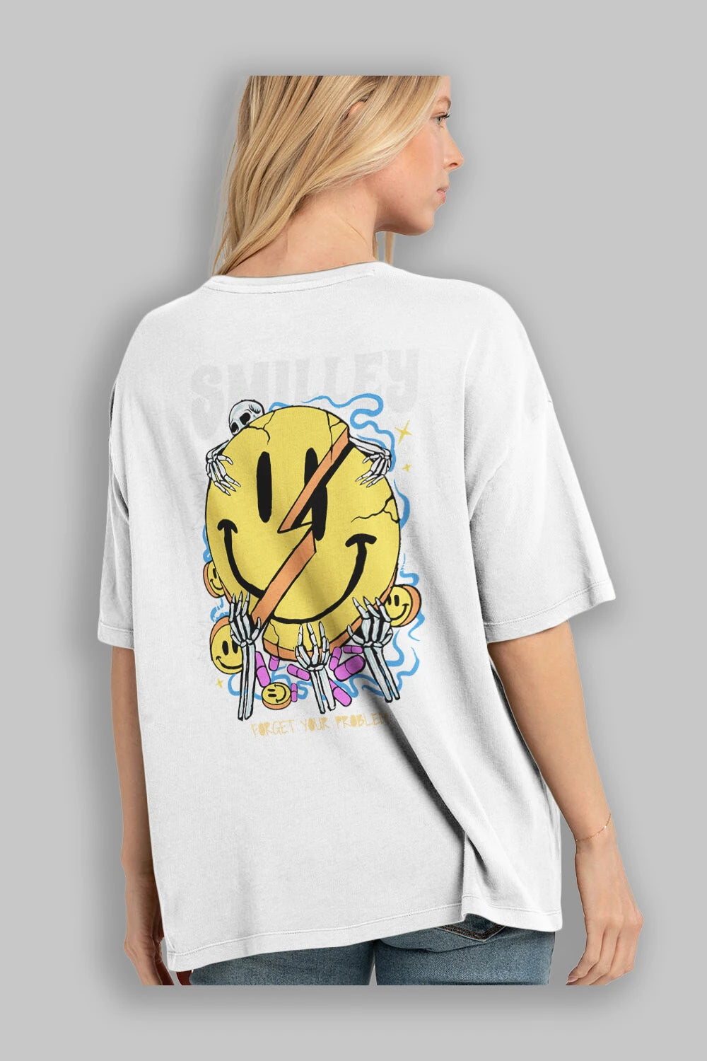 Smilley Streetwear Arka Baskılı Oversize t-shirt Erkek Kadın Unisex