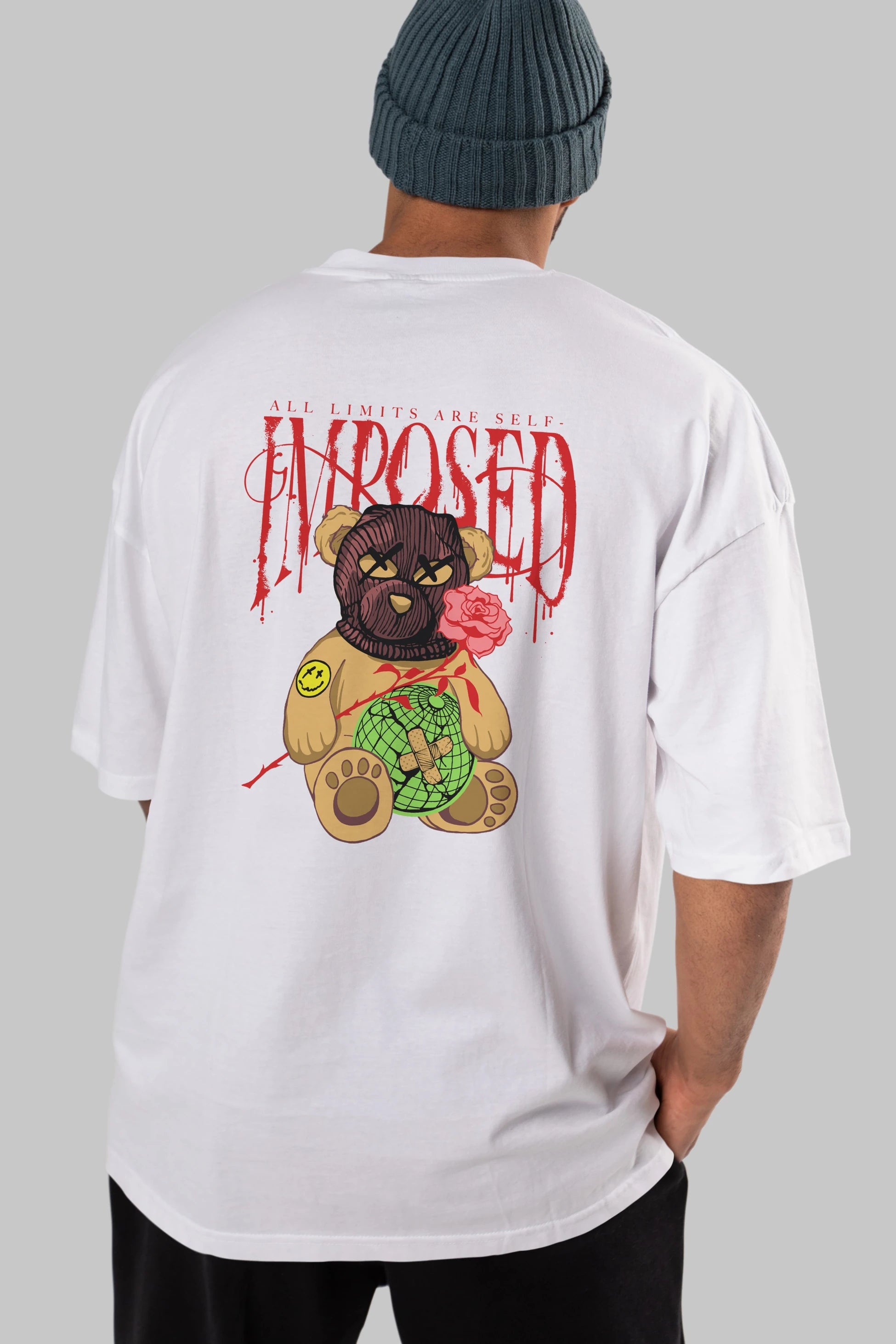 All Limits Bear Arka Baskılı Oversize t-shirt Erkek Kadın Unisex