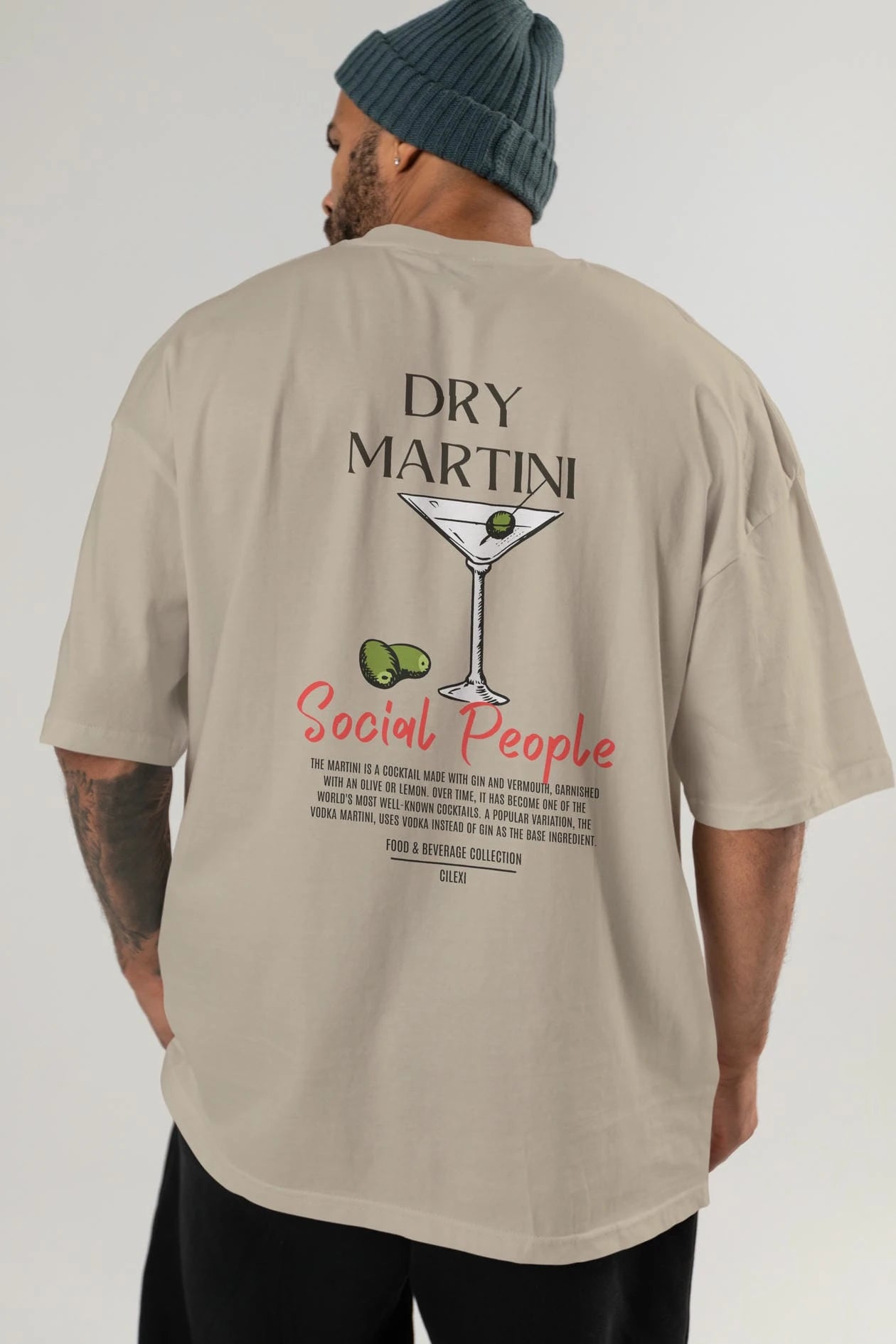 Dry Martını Kokteyl Serisi Baskılı Oversize t-shirt Erkek Kadın Unisex %100 Pamuk Bisiklet Yaka tişort