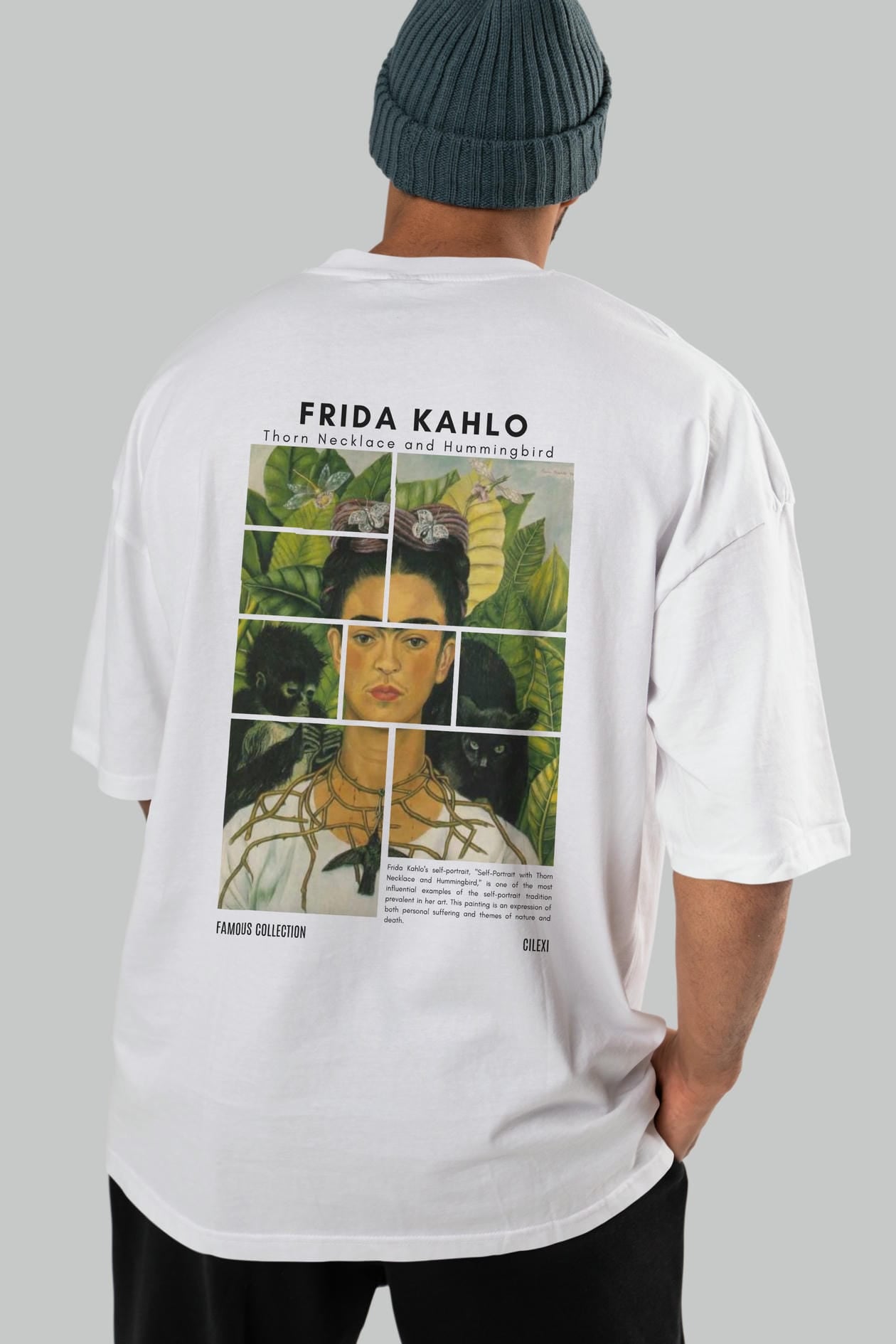 Frida Kahlo Arka Baskılı Oversize t-shirt Erkek Kadın Bisiklet Yaka Pamuk tişort