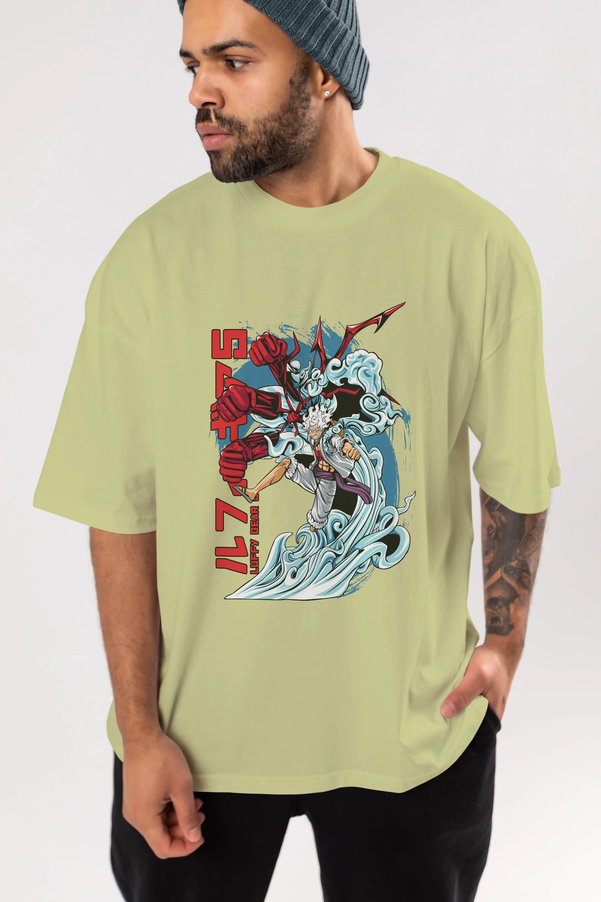 MONKEY D. LUFFY GEAR5 2 Anime Ön Baskılı Oversize t-shirt %100 pamuk Erkek Kadın Unisex