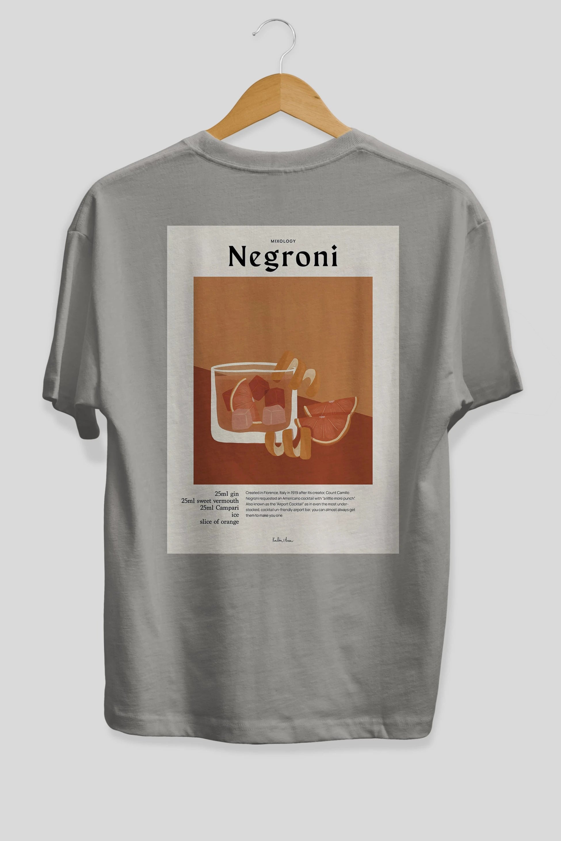 Mixology Negroni Arka Baskılı Oversize t-shirt Erkek Kadın Unisex %100 Pamuk Bisiklet Yaka tişort