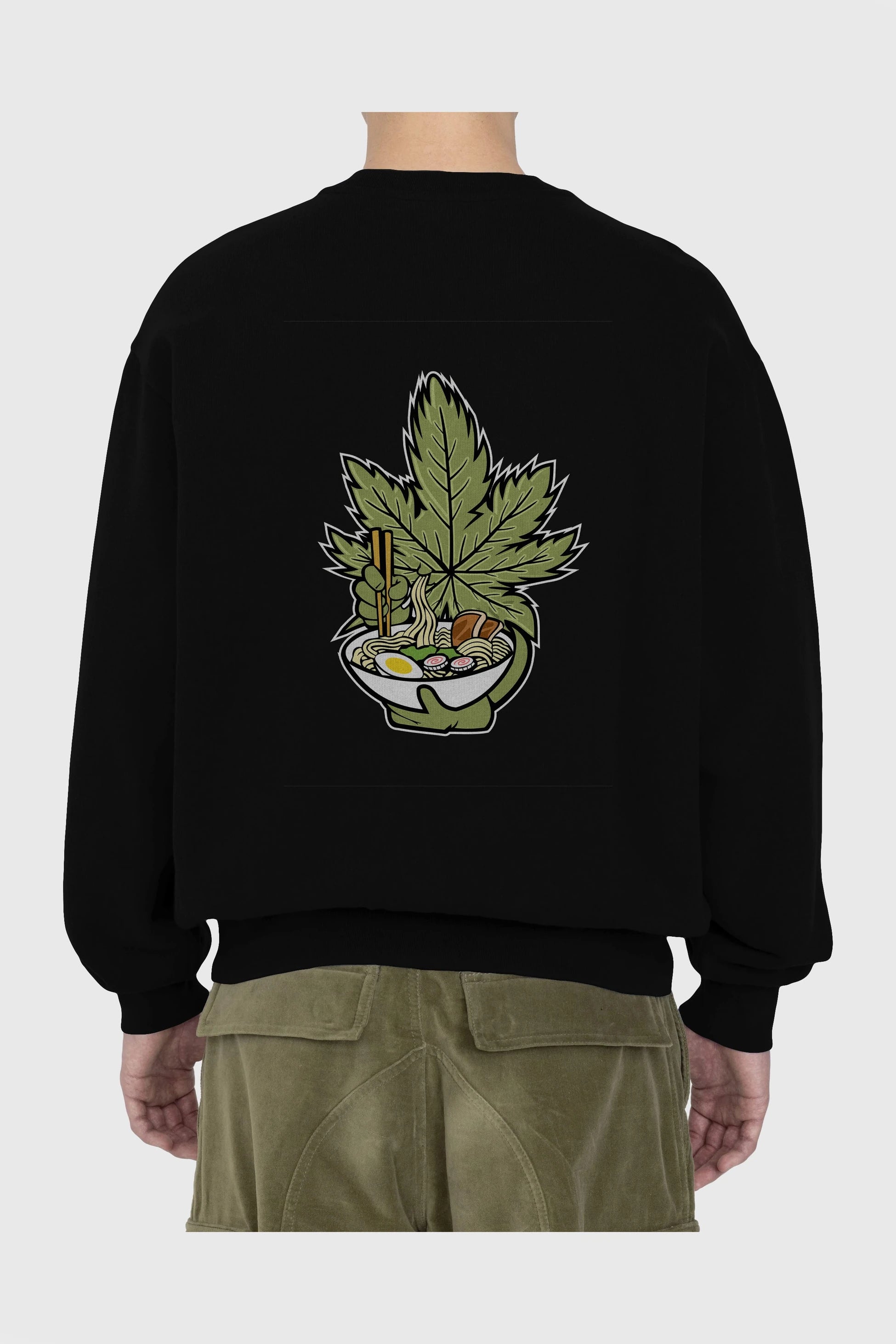 Weed Ramen Arka Baskılı Oversize Sweatshirt Erkek Kadın Unisex
