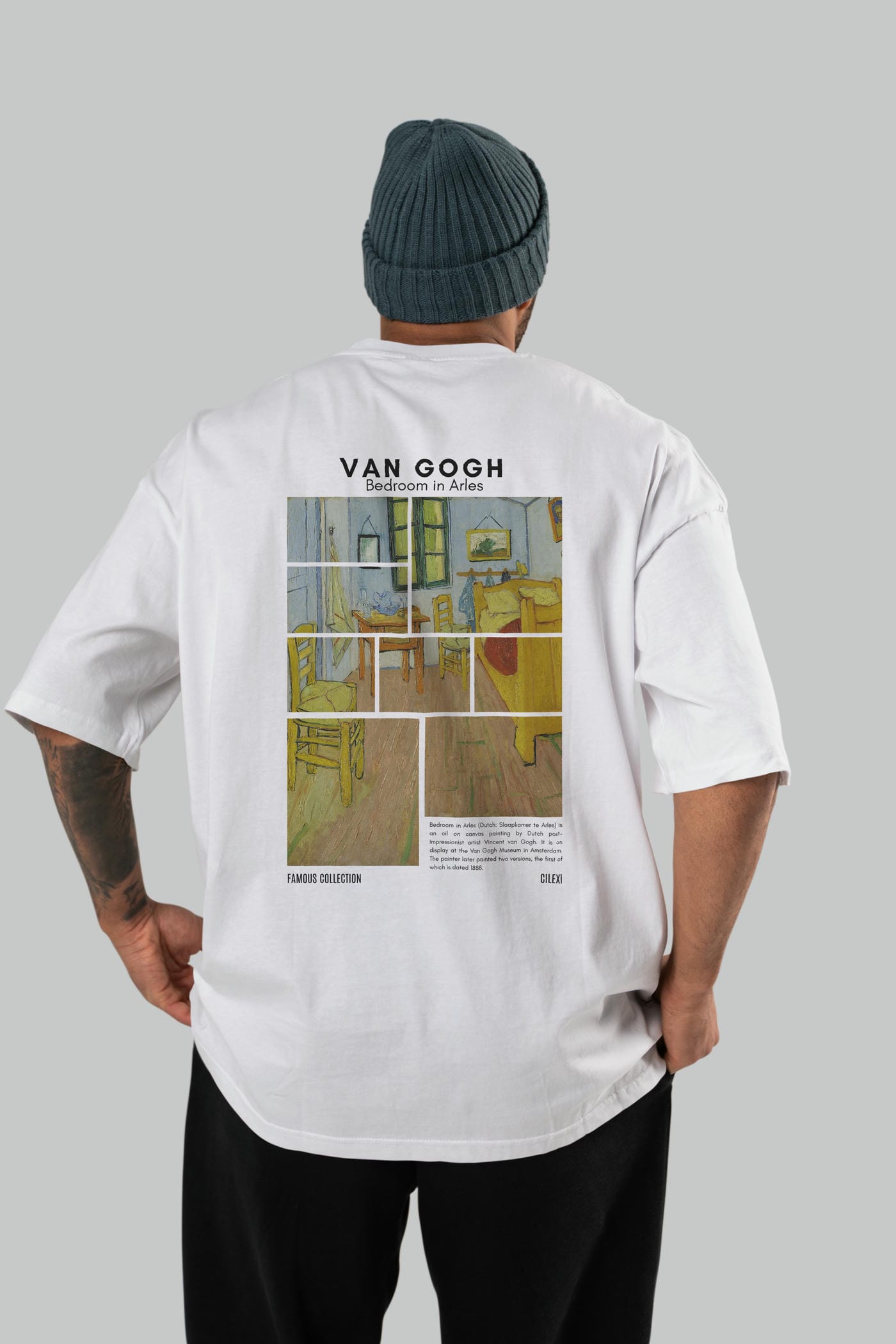 Van Gogh Arka Baskılı Oversize t-shirt Erkek Kadın Bisiklet Yaka Pamuk tişort