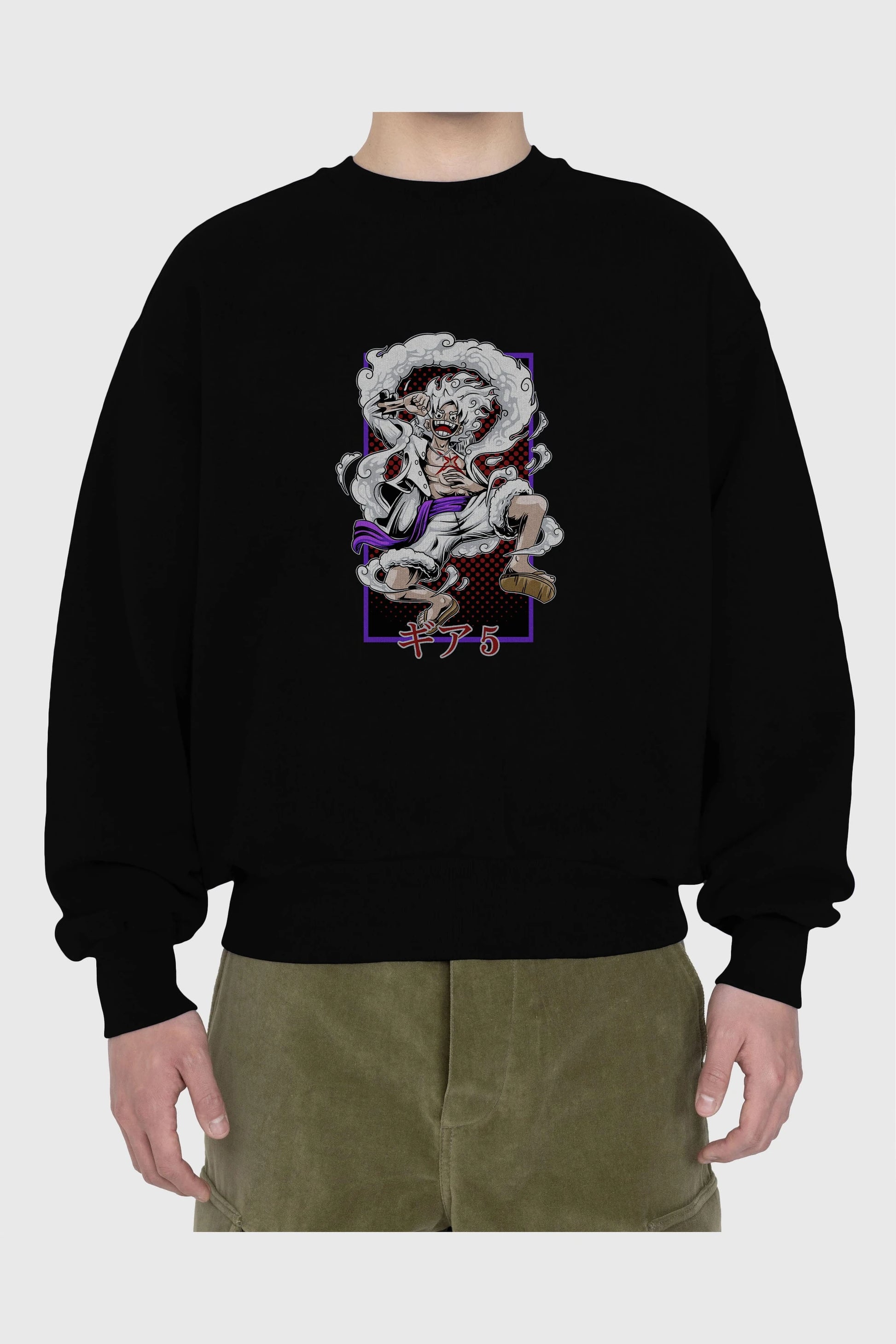 LUFFY GEAR 5 RECUADRO Anime Ön Baskılı Oversize Sweatshirt Erkek Kadın Unisex