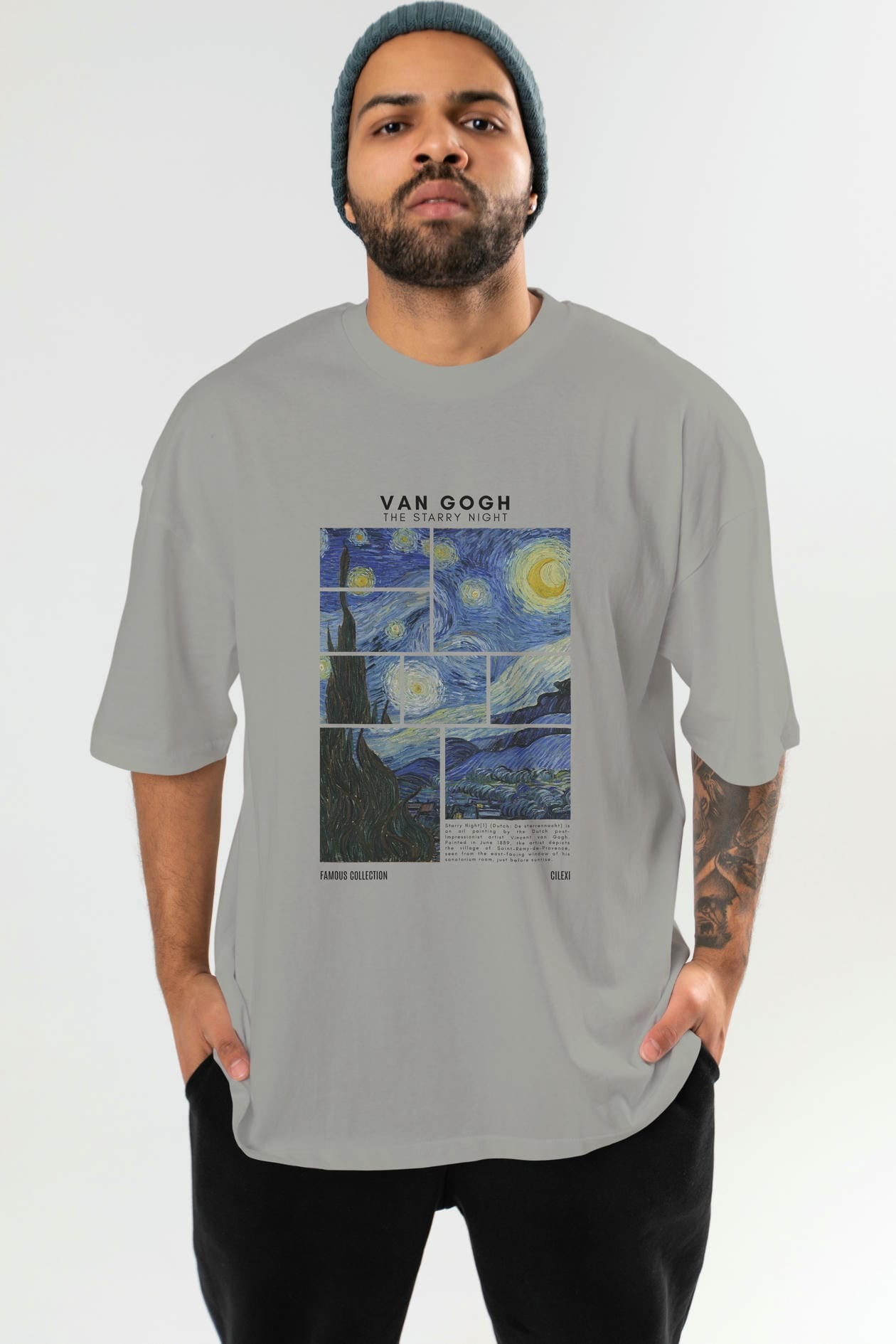 Van Gogh The Starry Night ön Baskılı Oversize t-shirt Erkek Kadın Bisiklet Yaka Pamuk tişort