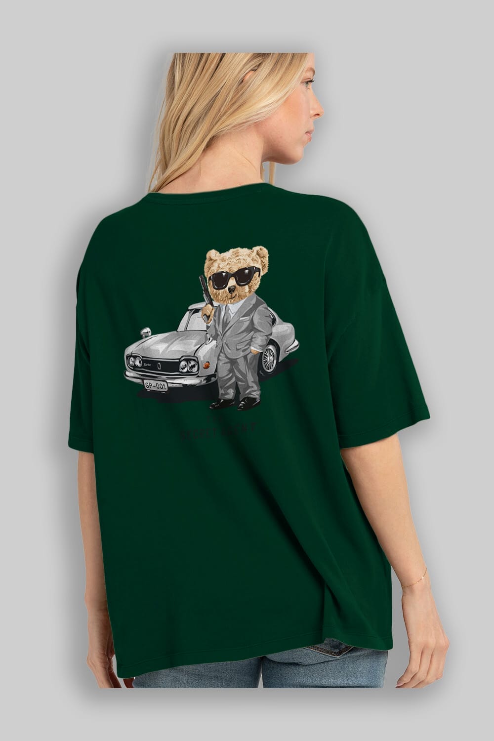Teddy Bear The Secret Agent Arka Baskılı Oversize t-shirt Erkek Kadın Unisex %100 Pamuk