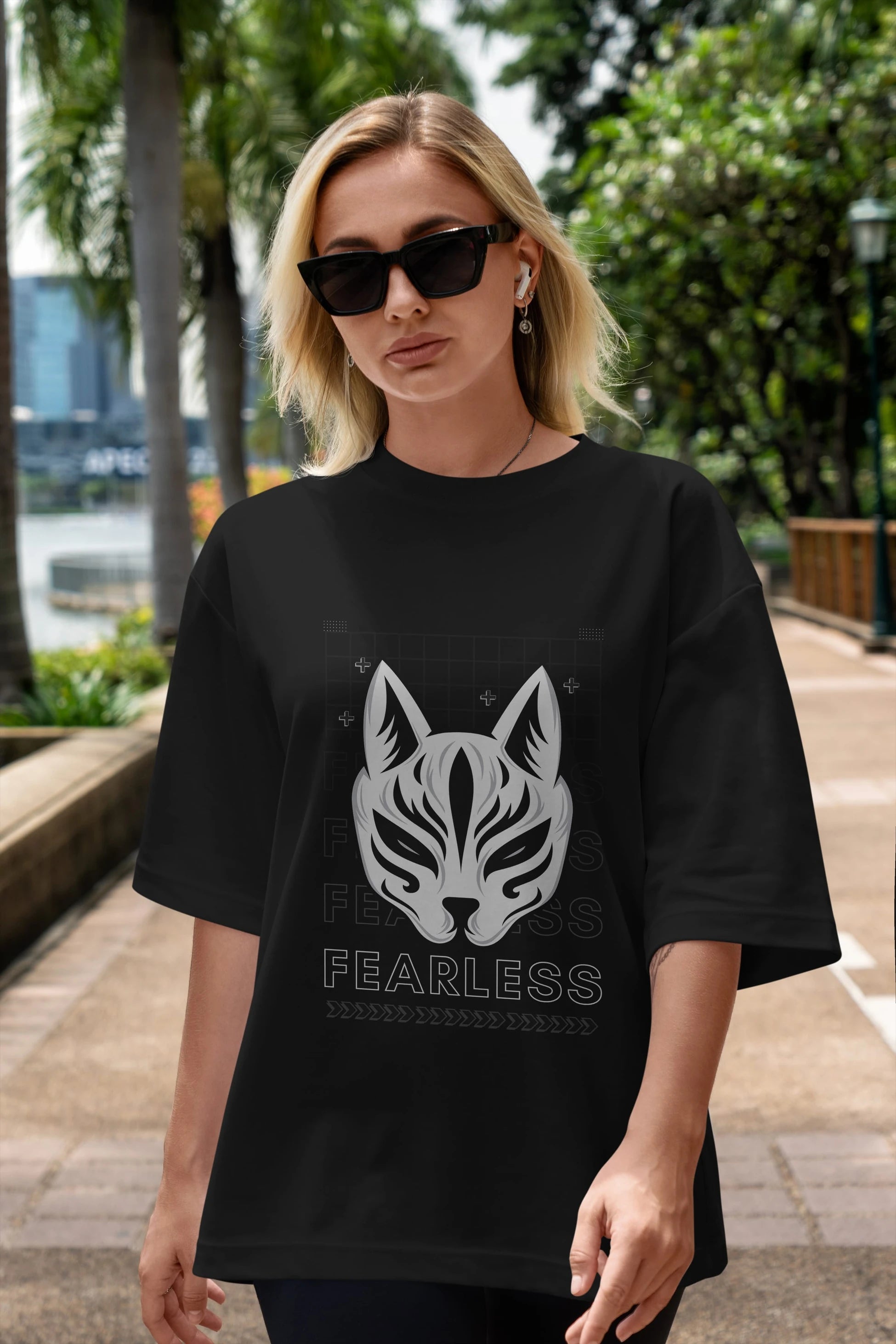 Fearless Yazılı Ön Baskılı Oversize t-shirt Erkek Kadın Unisex