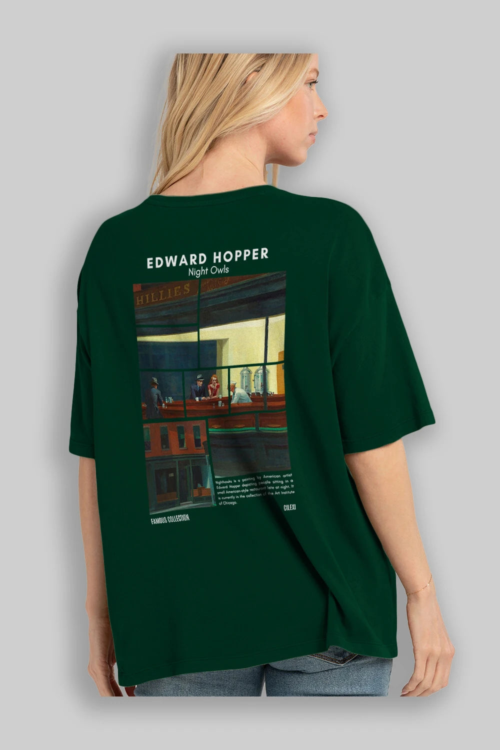 Edward Hopper Night Owls Arka Baskılı Oversize t-shirt Erkek Kadın Bisiklet Yaka Pamuk tişort