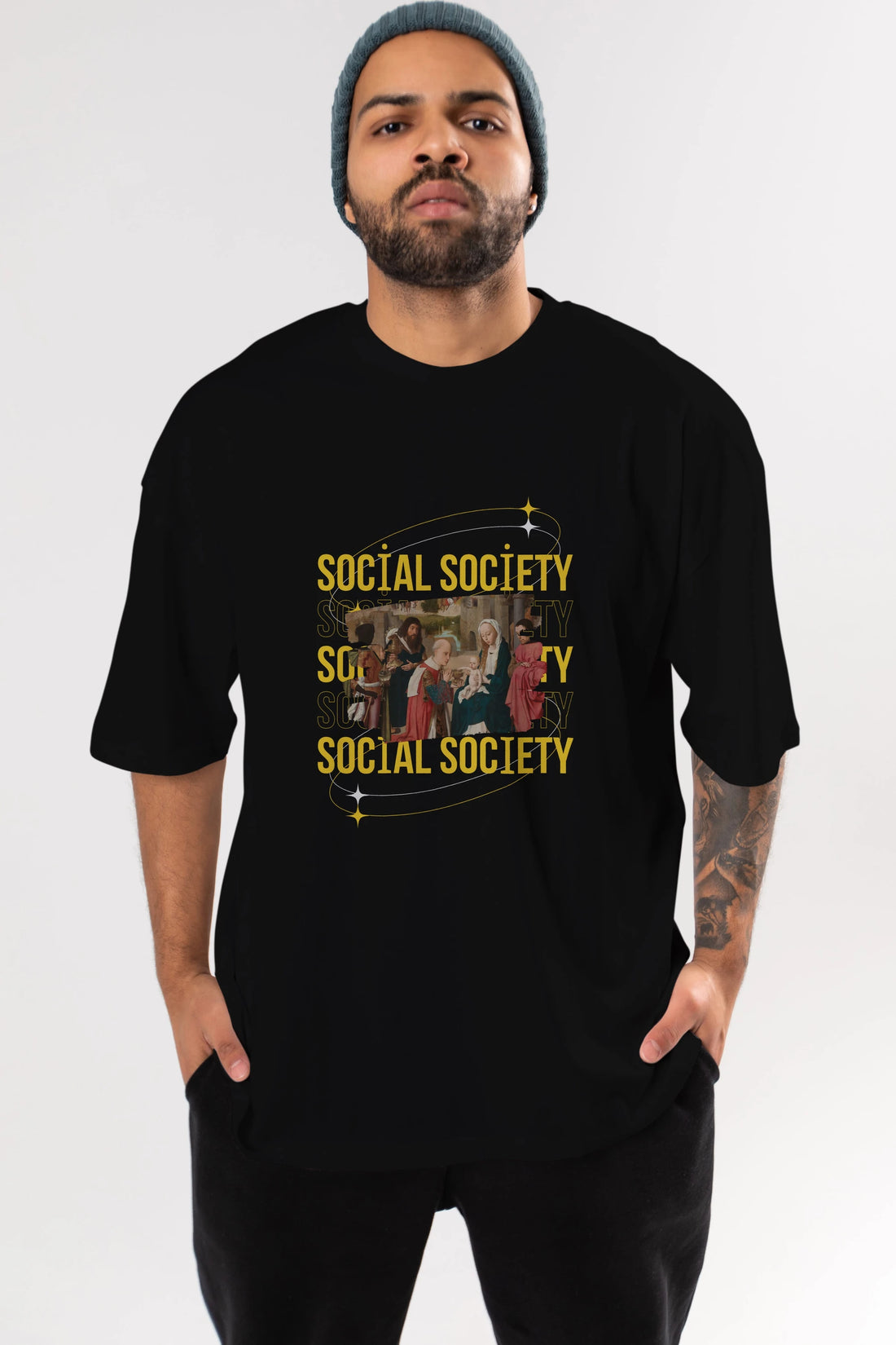 Social Society Yazılı Ön Baskılı Oversize t-shirt Erkek Kadın Unisex