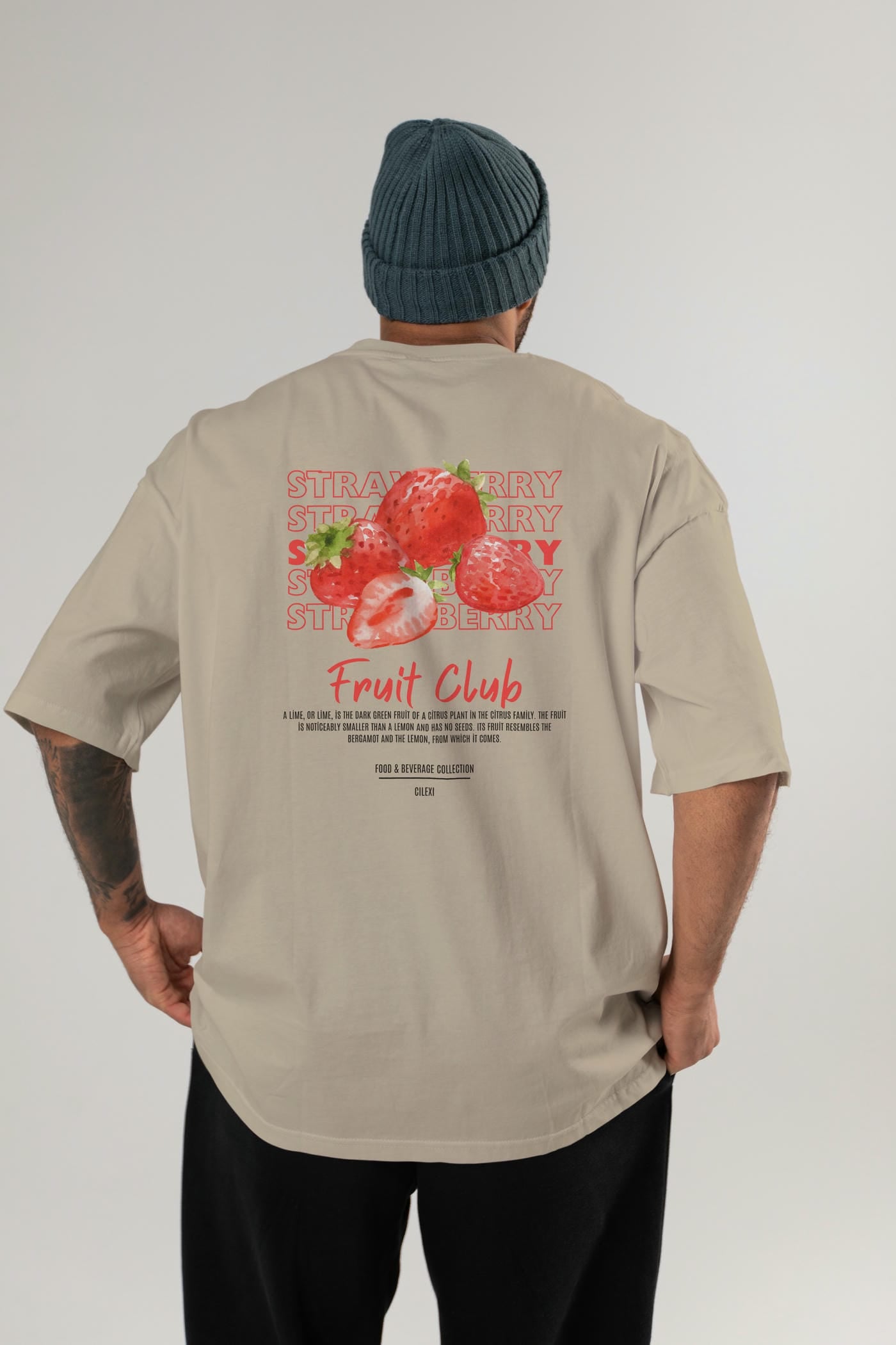 Strawberry Arka Baskılı Oversize t-shirt Erkek Kadın Pamuk Bisiklet Yaka tişort