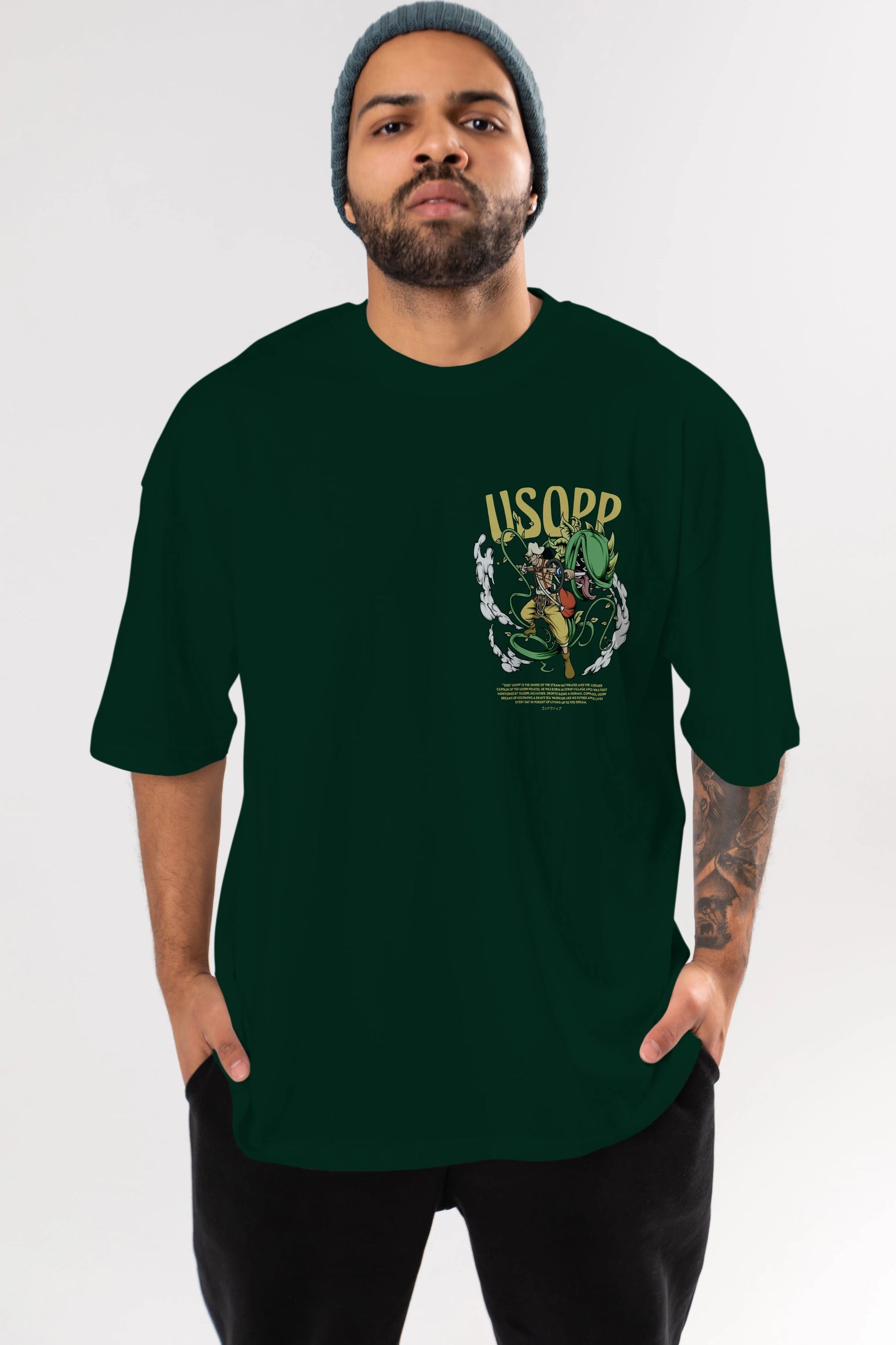 Usopp Ön Sol Baskılı Oversize t-shirt Erkek Kadın Unisex %100 Pamuk Bisiklet Yaka tişort