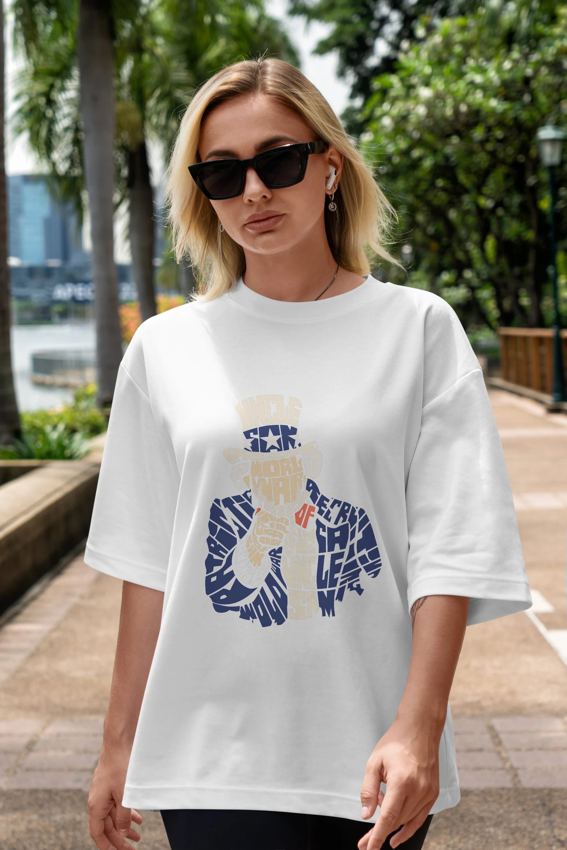 Uncle Sam Ön Baskılı Oversize t-shirt %100 pamuk Erkek Kadın Unisex