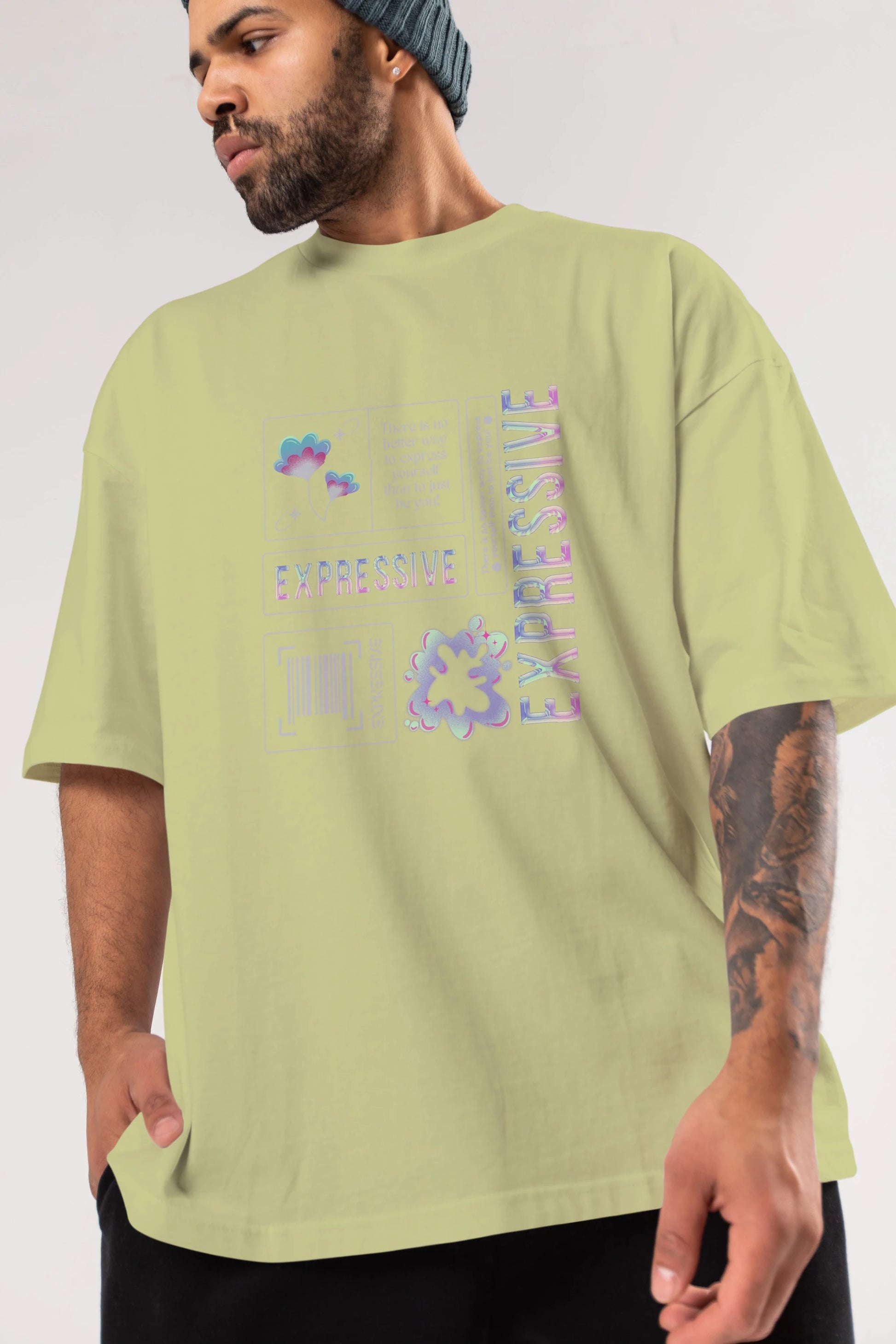 Expressive Streetwear Ön Baskılı Oversize t-shirt Erkek Kadın Unisex