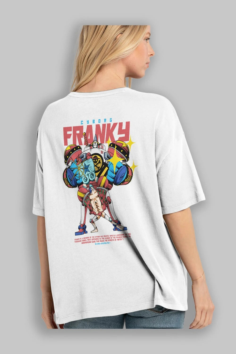 Cyborg Franky Anime Arka Baskılı Oversize t-shirt Erkek Kadın Unisex