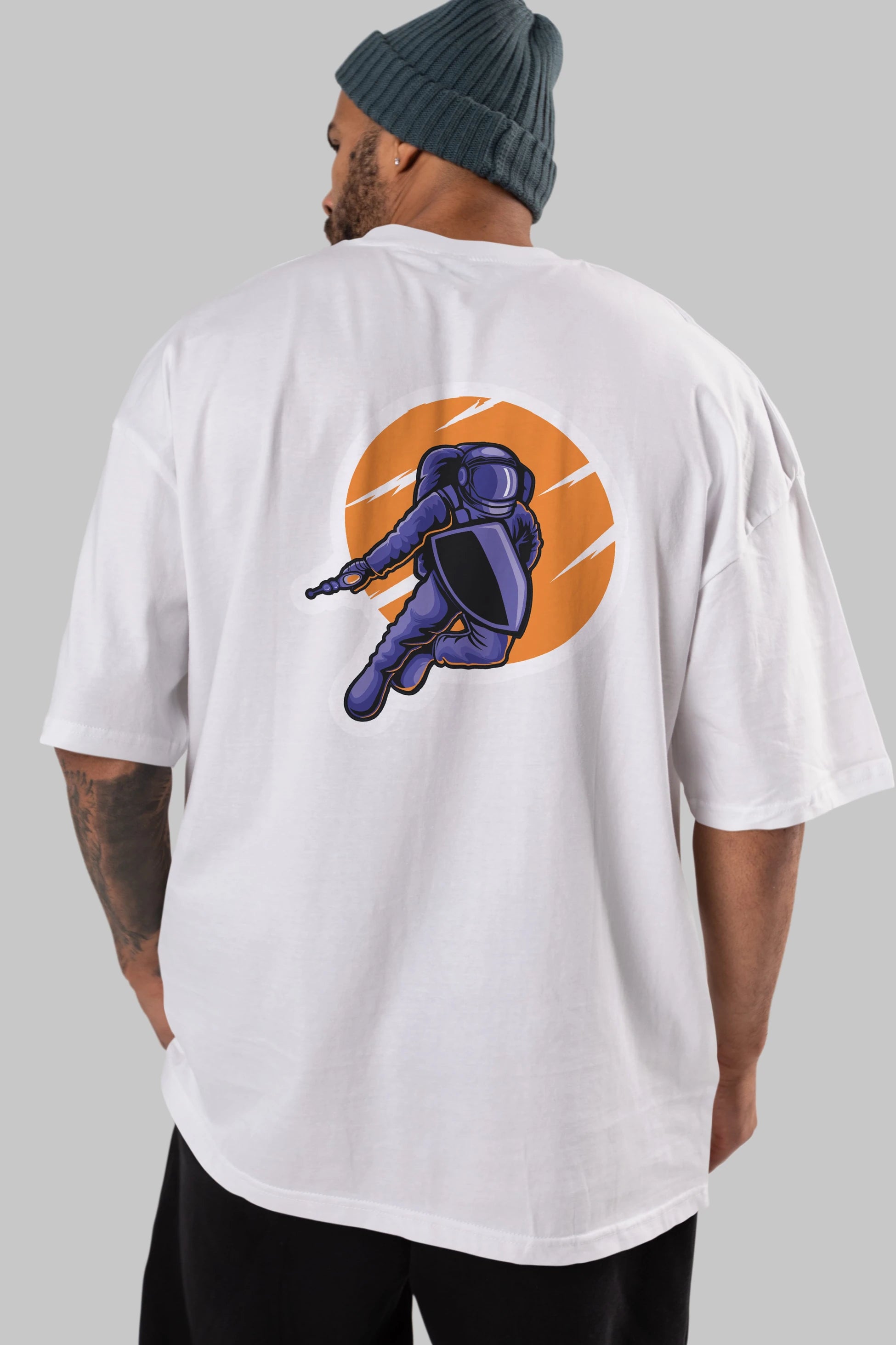 Astro Wars Sticker Arka Baskılı Oversize t-shirt Erkek Kadın Unisex