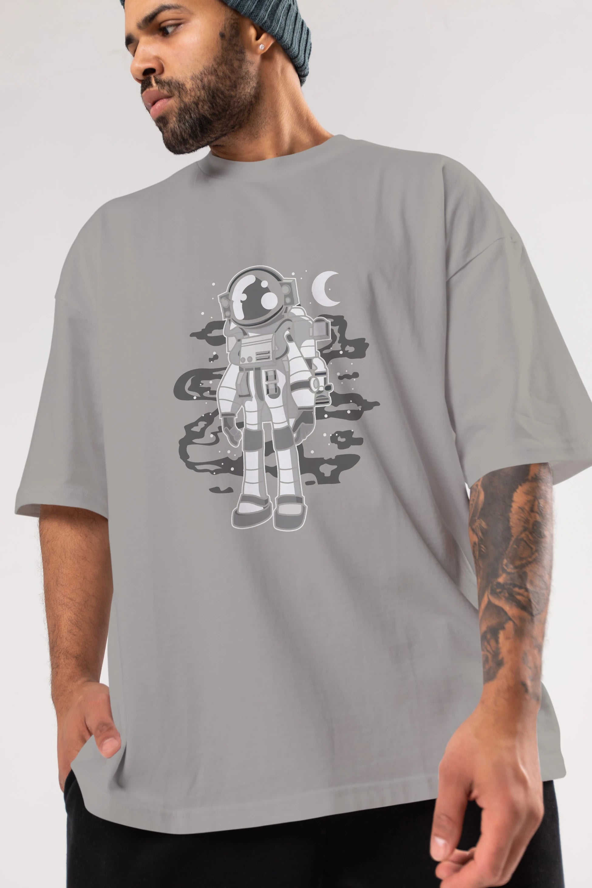 Astronaut Stand Ön Baskılı Oversize t-shirt Erkek Kadın Unisex