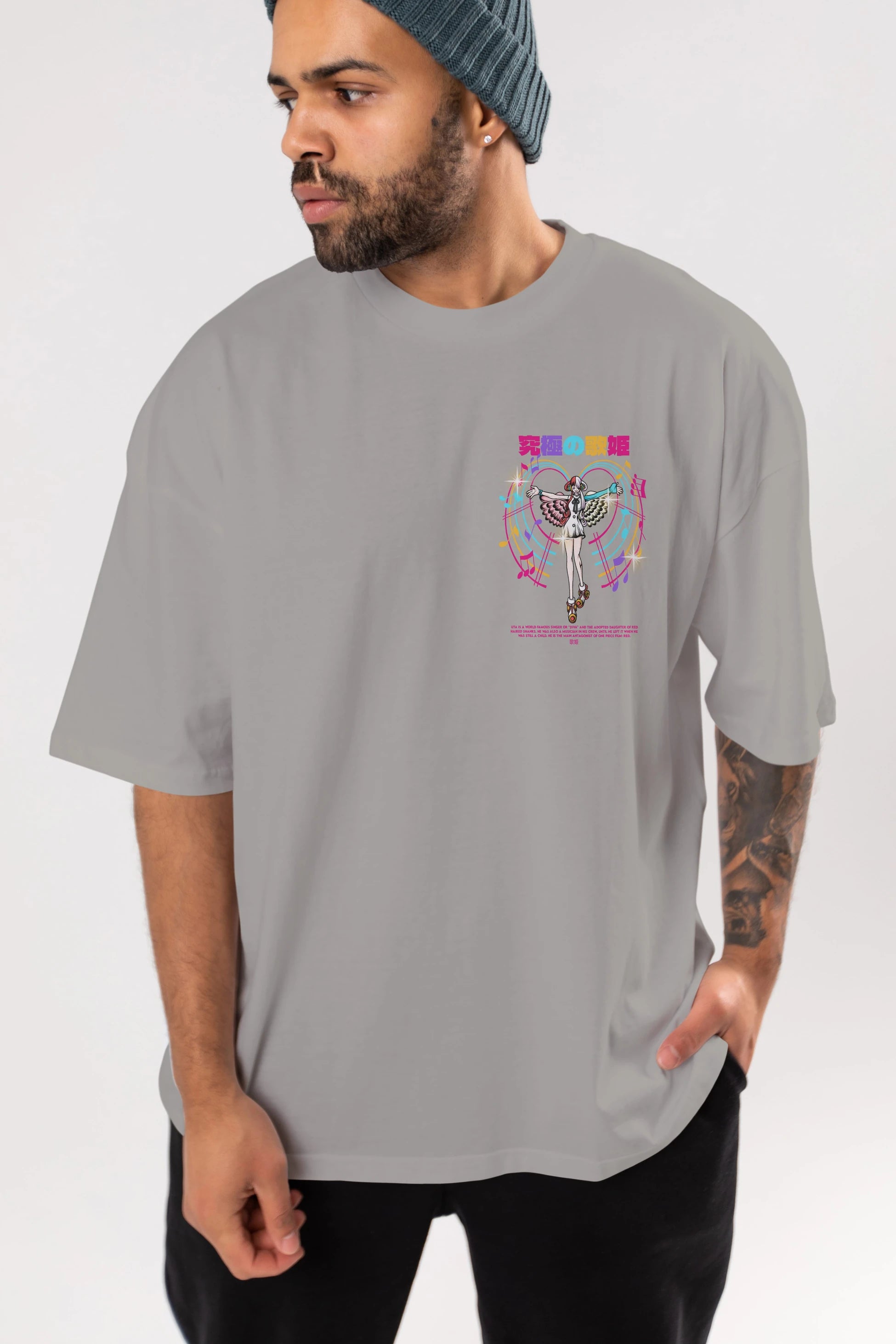Uta Ön Sol Baskılı Oversize t-shirt Erkek Kadın Unisex %100 Pamuk Bisiklet Yaka tişort