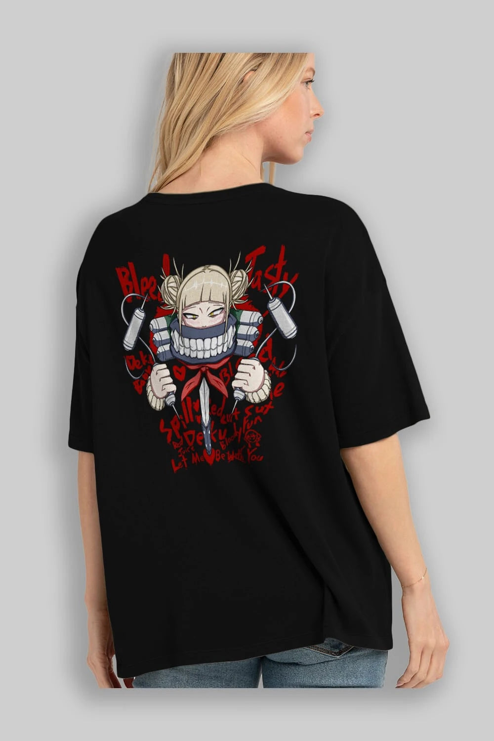 Himiko Toga 1 Anime Arka Baskılı Oversize t-shirt Erkek Kadın Unisex