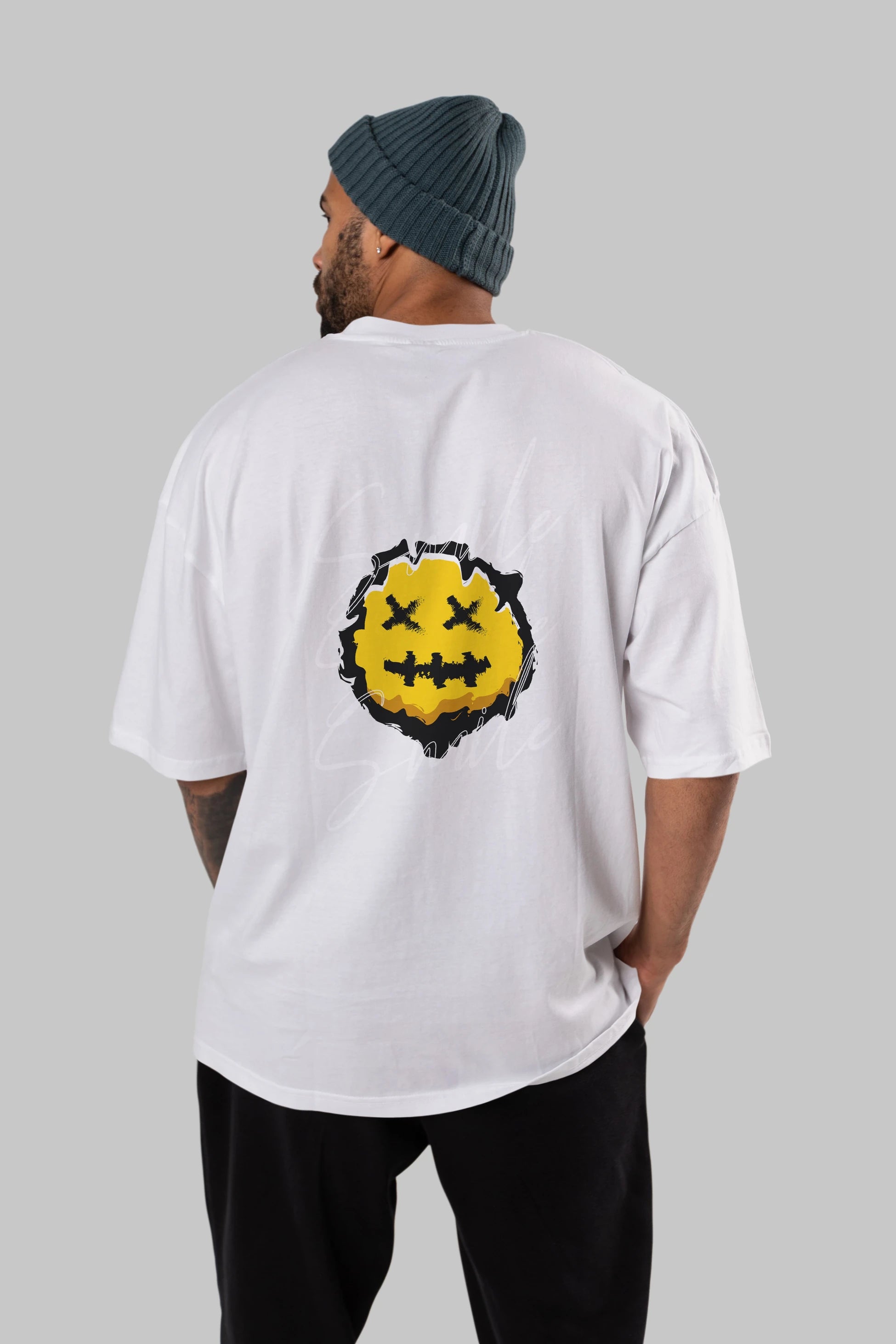 Smile Emoji Arka Baskılı Oversize t-shirt Erkek Kadın Unisex