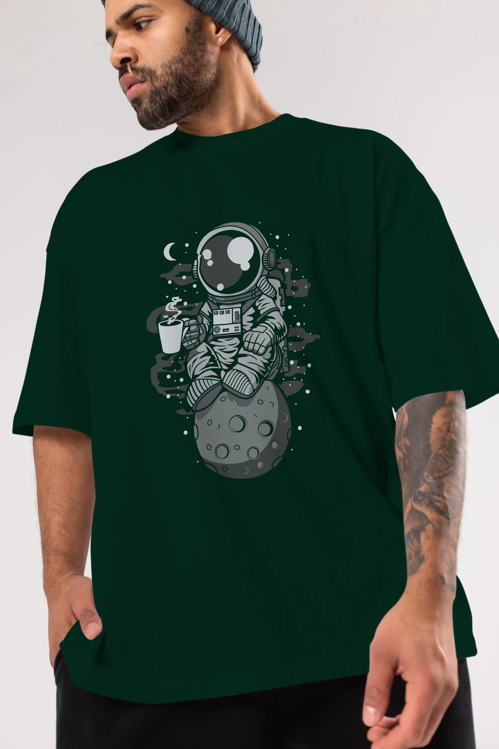 Astronaut Coffee Ön Baskılı Oversize t-shirt Erkek Kadın Unisex