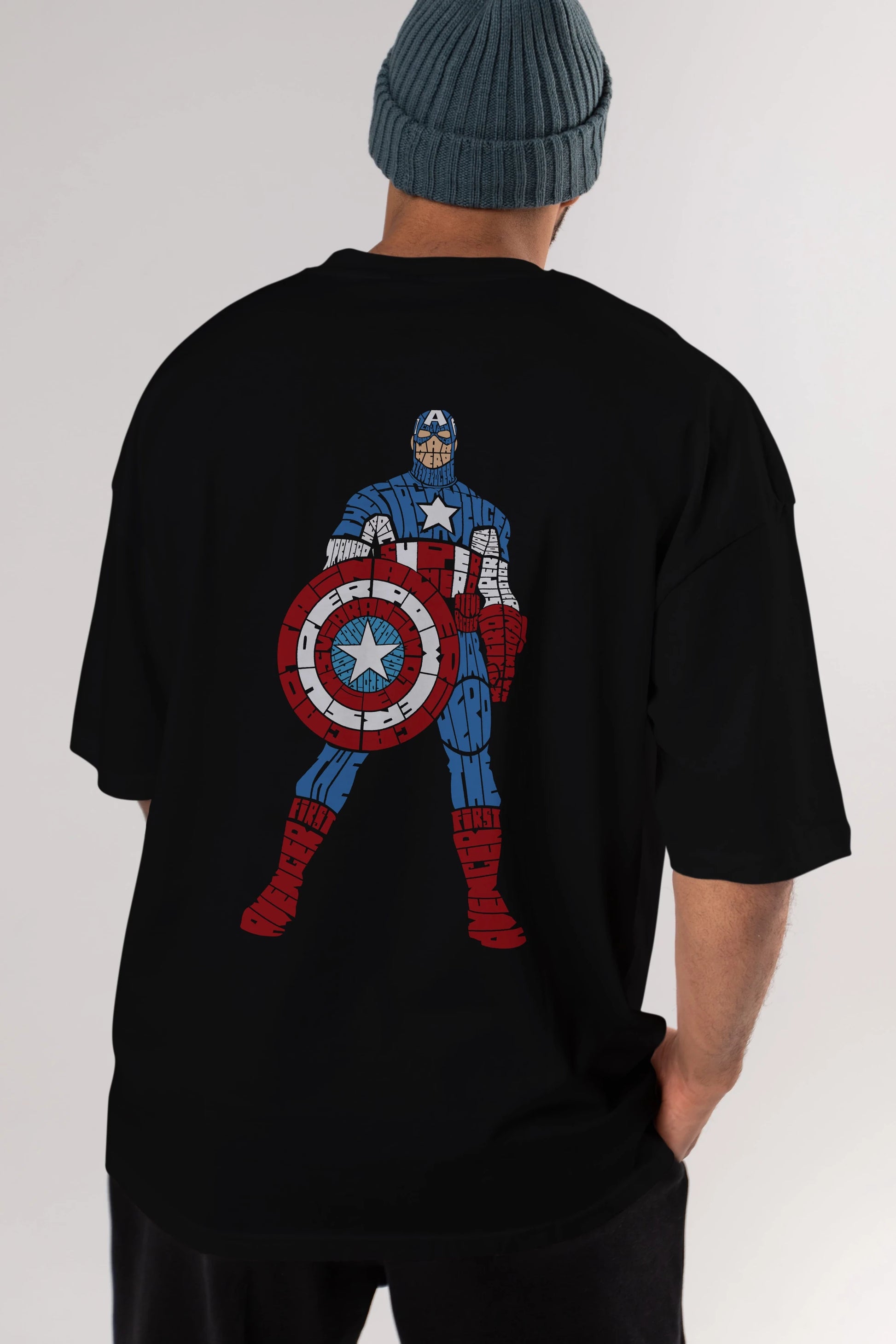 Captain America Arka Baskılı Oversize t-shirt %100 pamuk Erkek Kadın Unisex