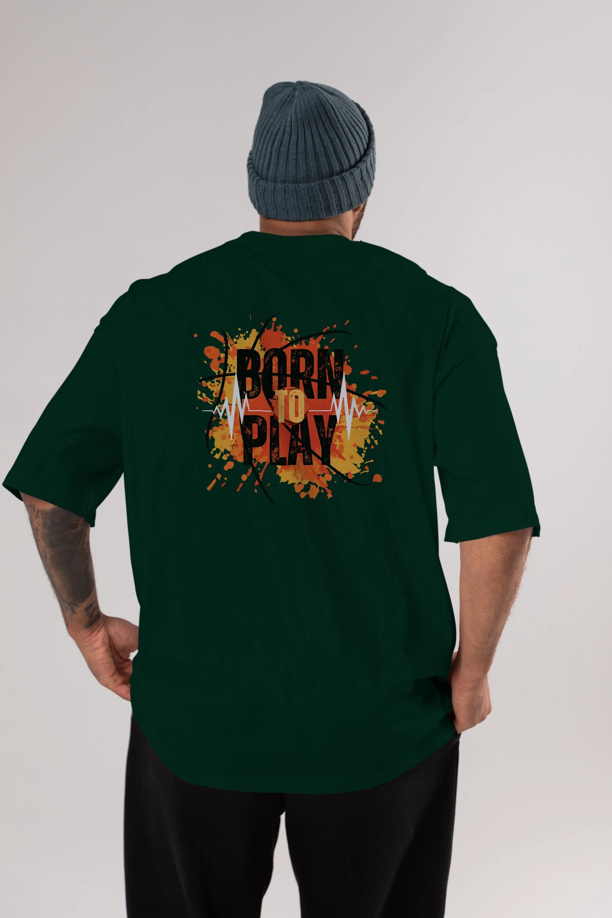 Born to Play Yazılı Arka Baskılı Oversize t-shirt Erkek Kadın Unisex