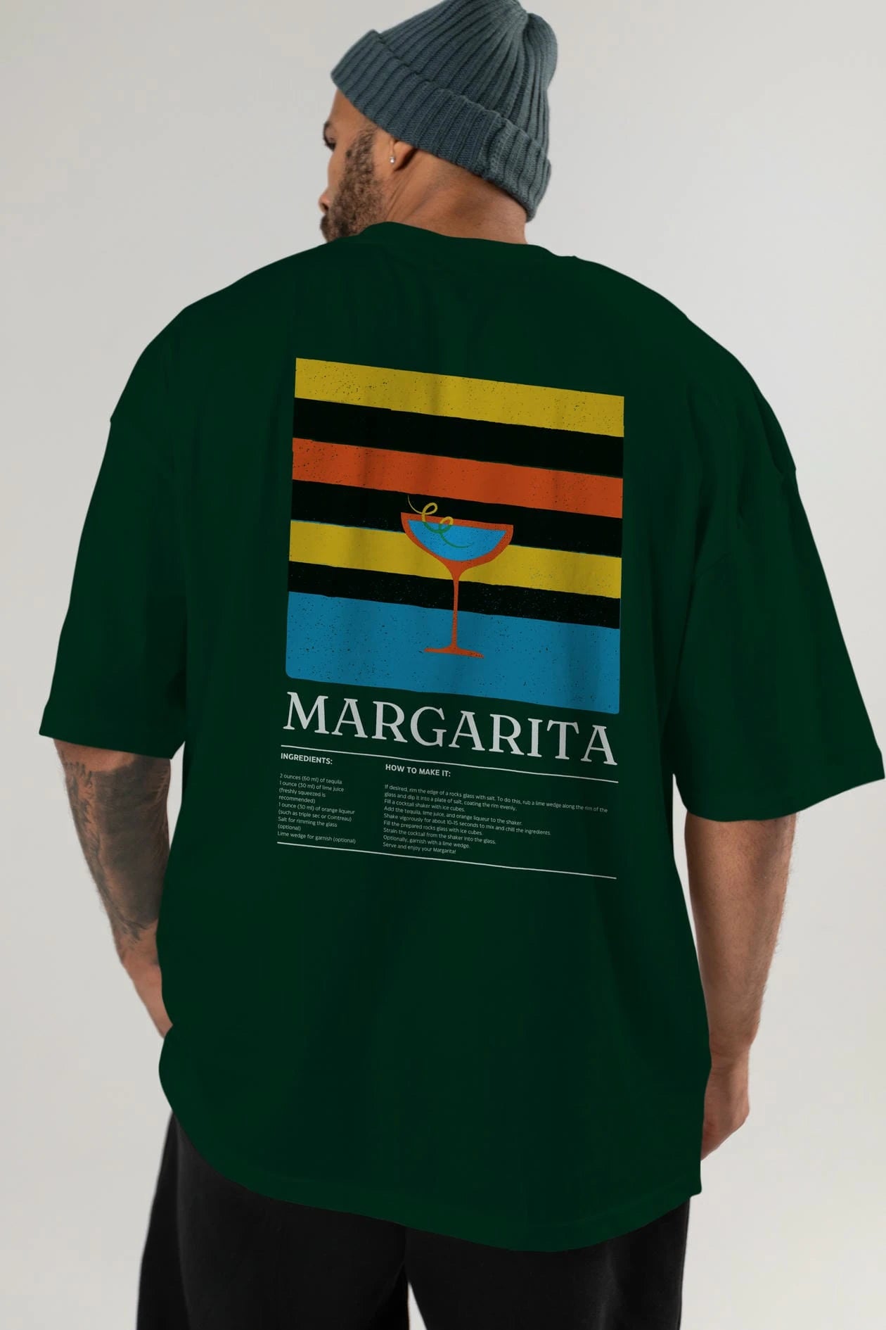 Margarita Kokteyl Serisi Arka Baskılı Oversize t-shirt Erkek Kadın %100 Pamuk Bisiklet Yaka tişort