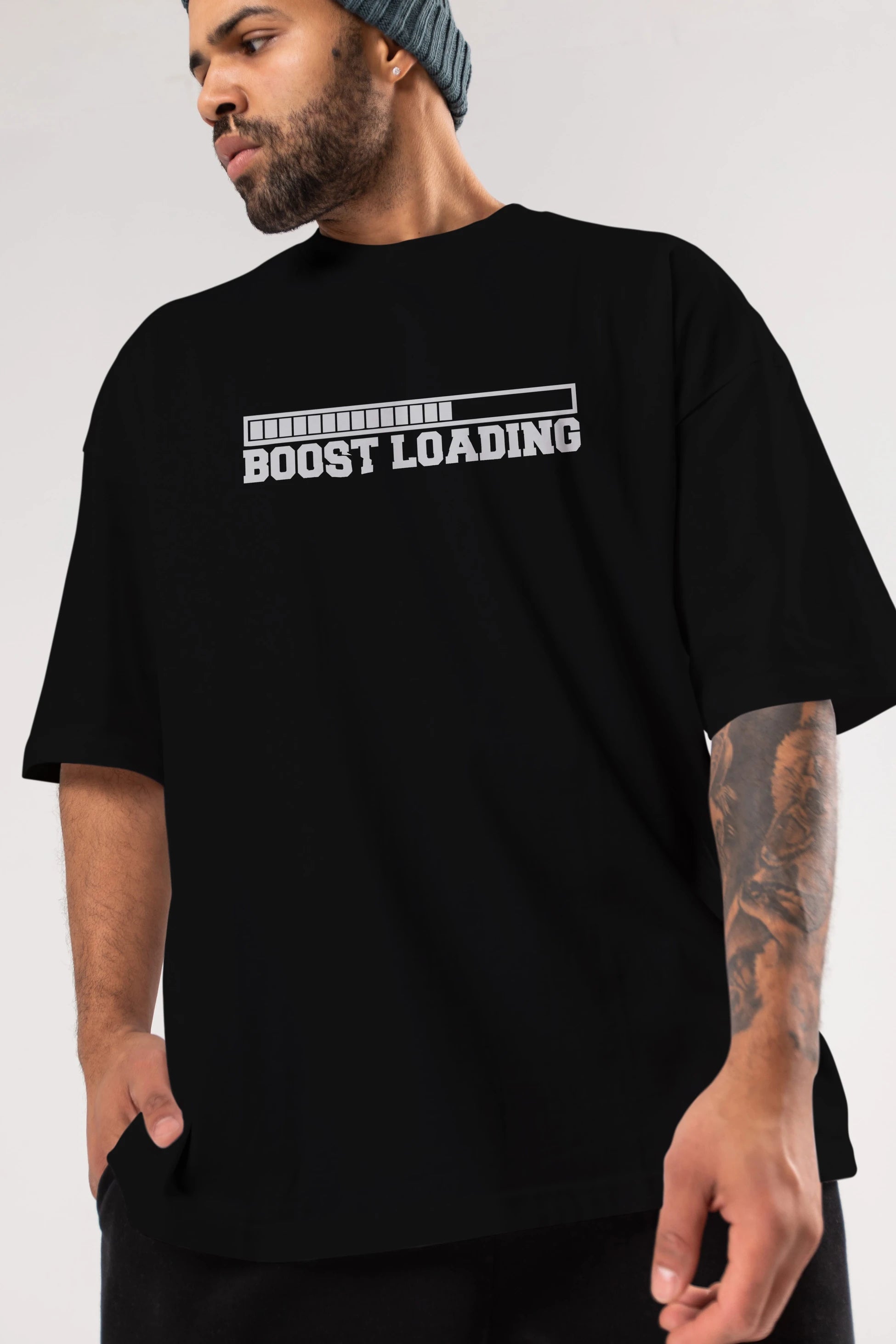 Boost Loading Ön Baskılı Oversize t-shirt %100 pamuk Erkek Kadın Unisex
