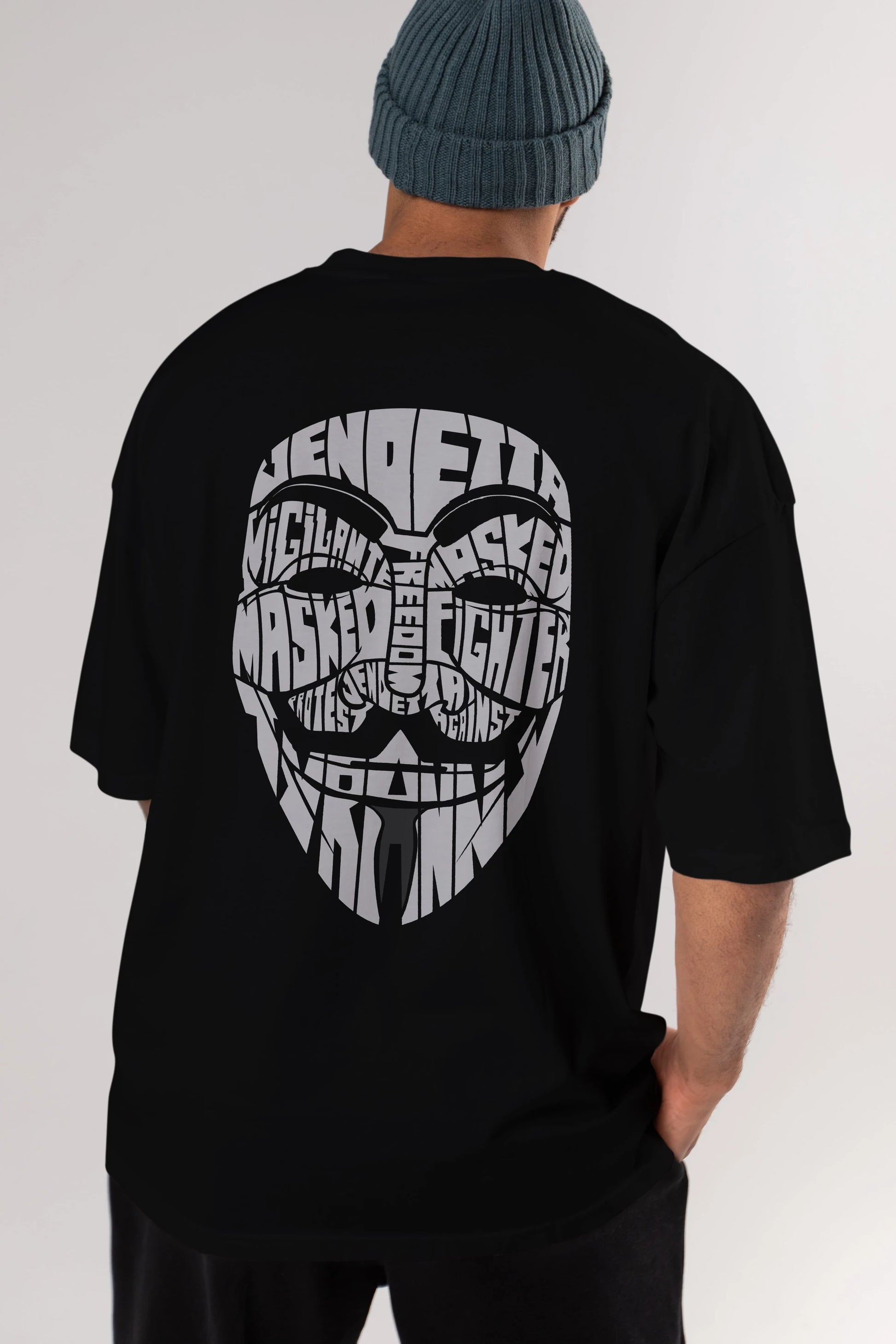 Vendetta Arka Baskılı Oversize t-shirt %100 pamuk Erkek Kadın Unisex