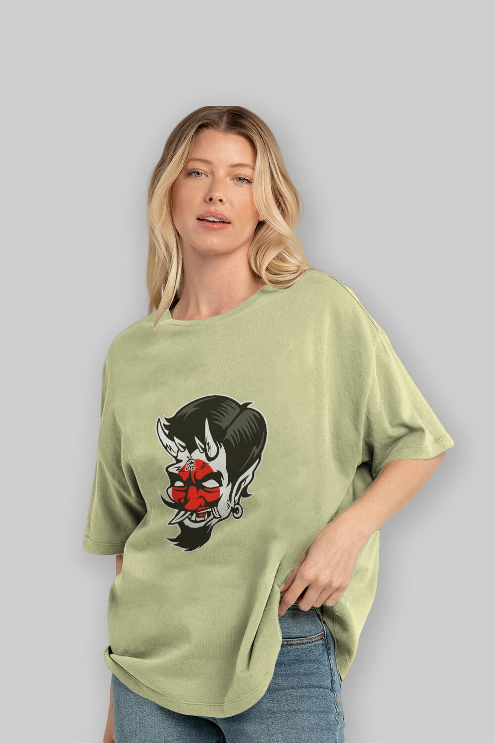 Japanese Devil Ön Baskılı Oversize t-shirt Erkek Kadın Unisex %100 Pamuk tişort