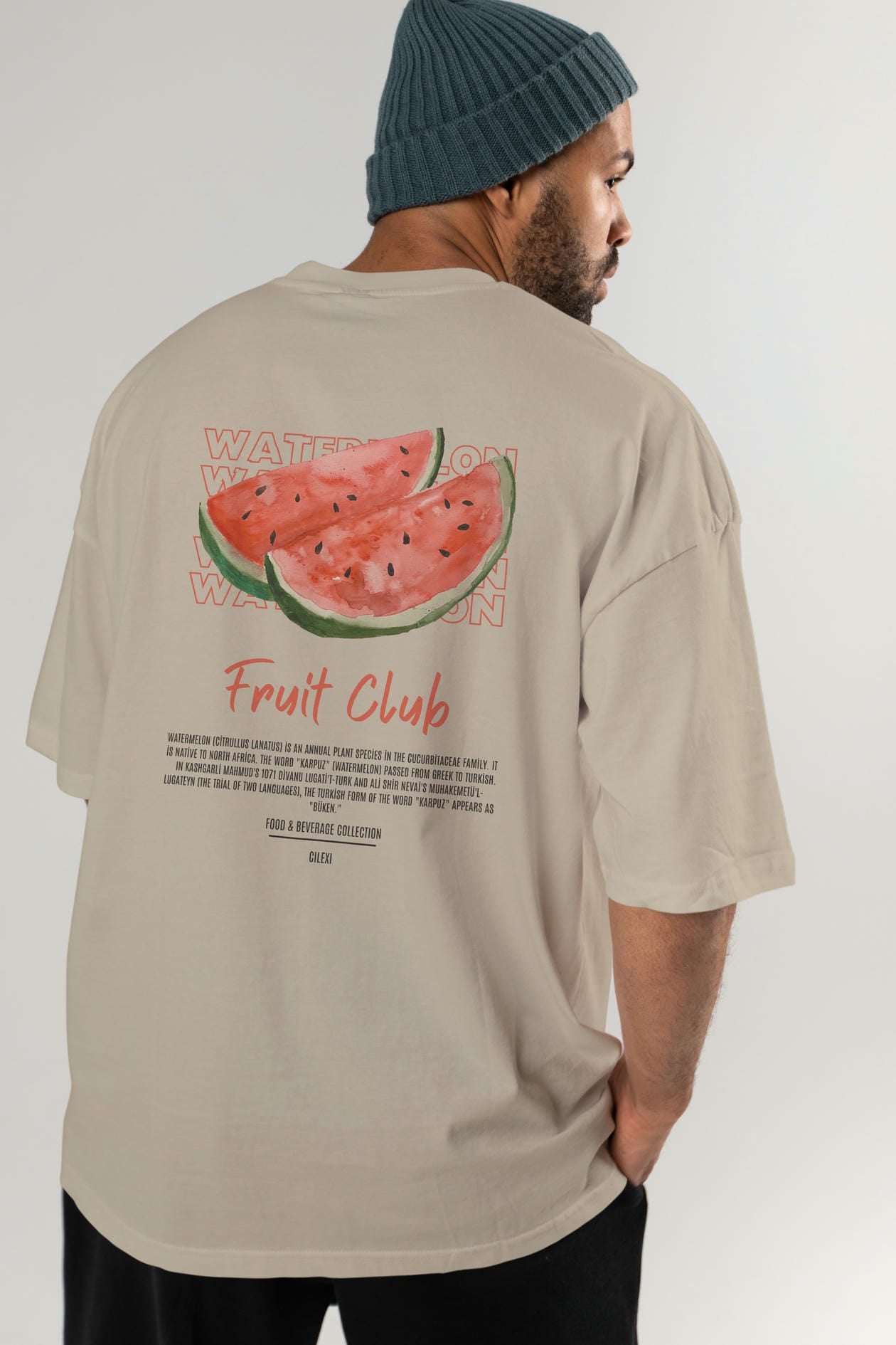 Watermelon Arka Baskılı Oversize t-shirt Erkek Kadın Pamuk Bisiklet Yaka tişort