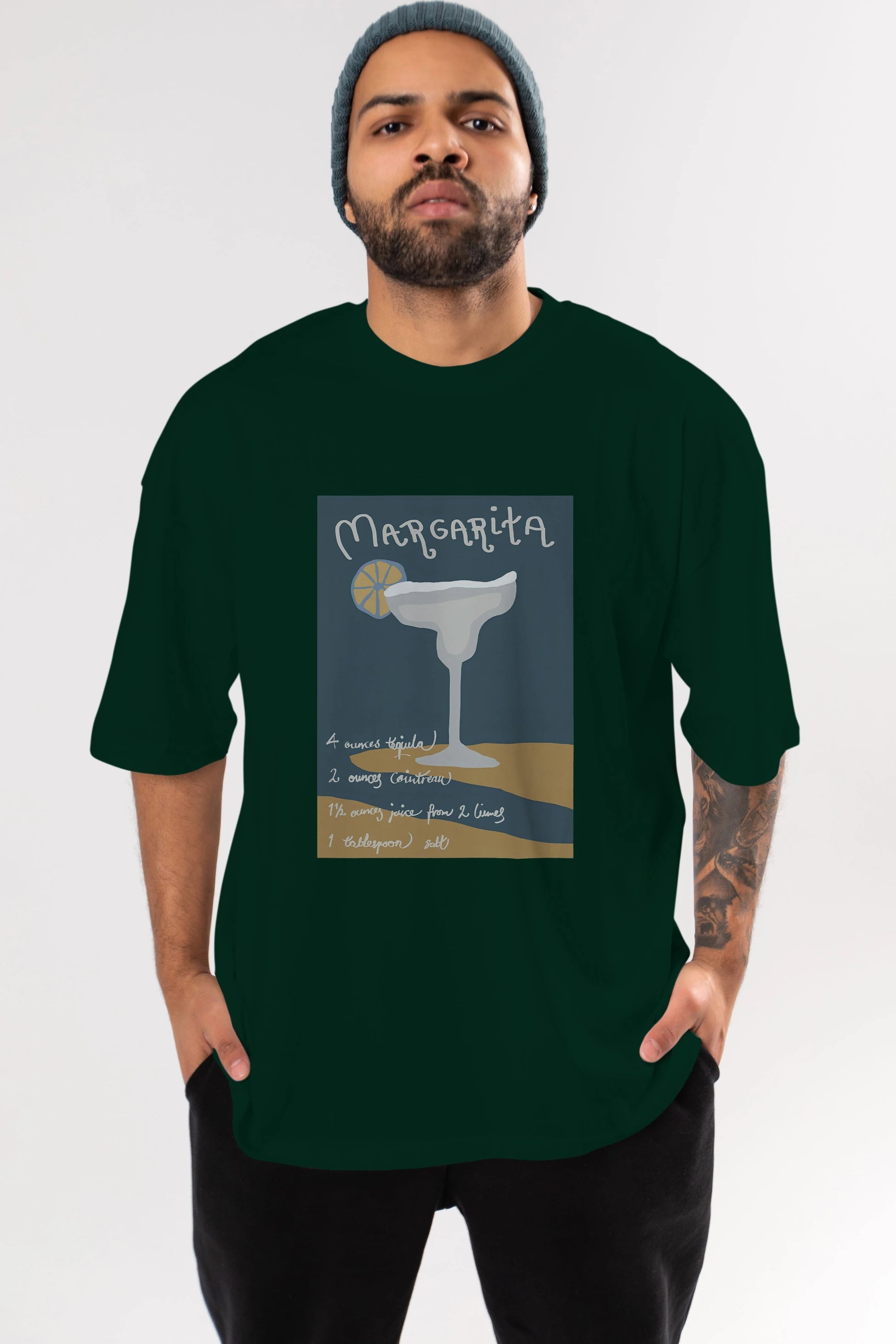 Margarita 2 Ön Baskılı Oversize t-shirt Erkek Kadın Unisex %100 Pamuk Bisiklet Yaka tişort