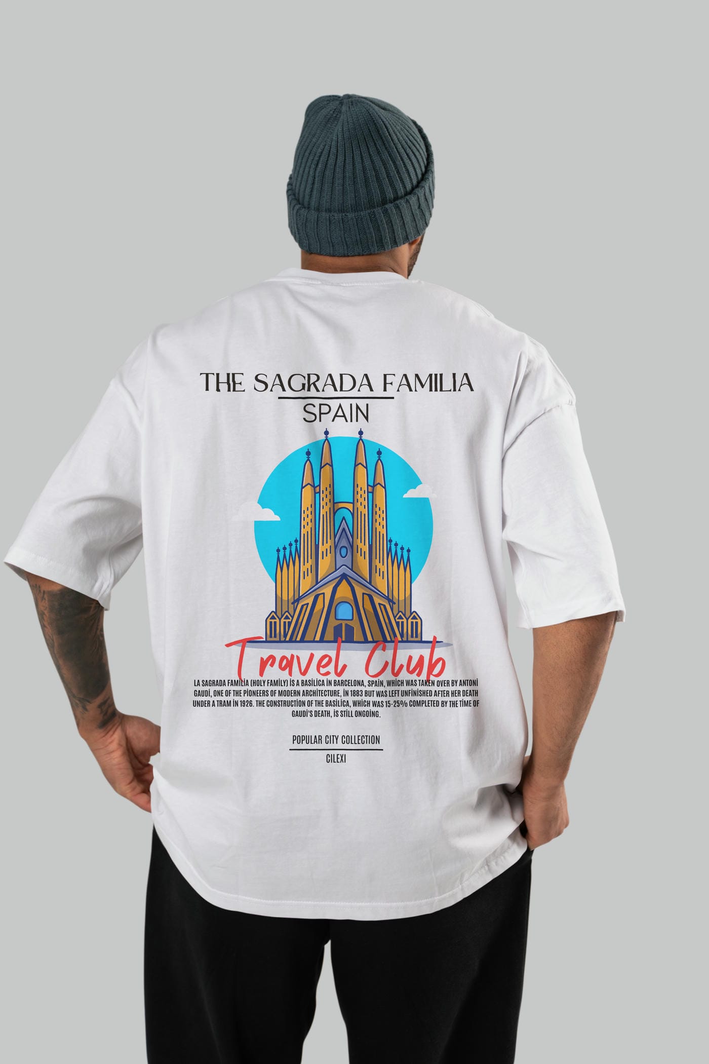 The Sagrada Familia Spain Arka Baskılı Oversize t-shirt Erkek Kadın Pamuk Bisiklet Yaka tişort