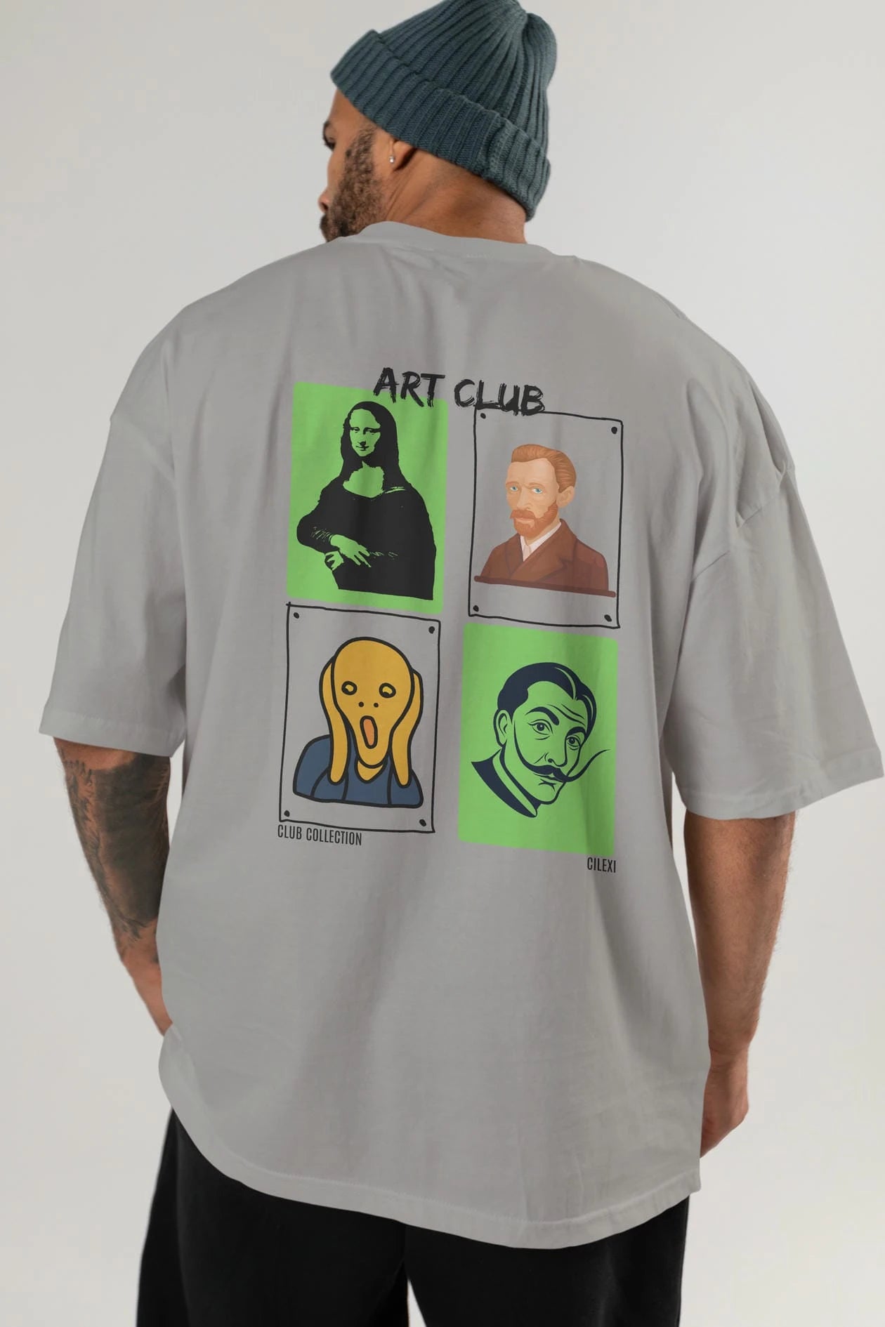 Art Club Arka Baskılı Oversize t-shirt Erkek Kadın %100 Pamuk Bisiklet Yaka tişort