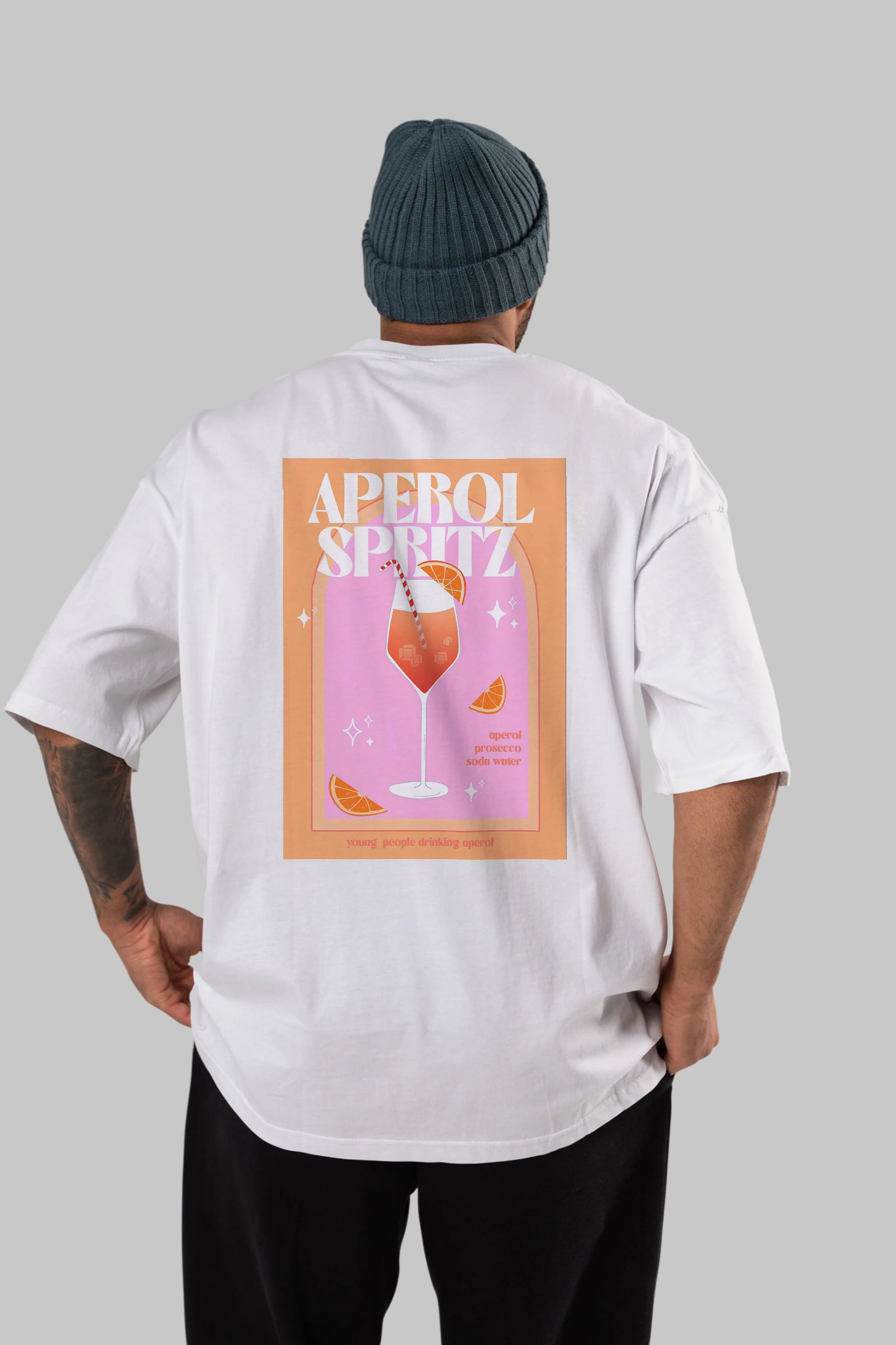 Aperol Spritz 2 Arka Baskılı Oversize t-shirt Erkek Kadın Unisex %100 Pamuk Bisiklet Yaka tişort