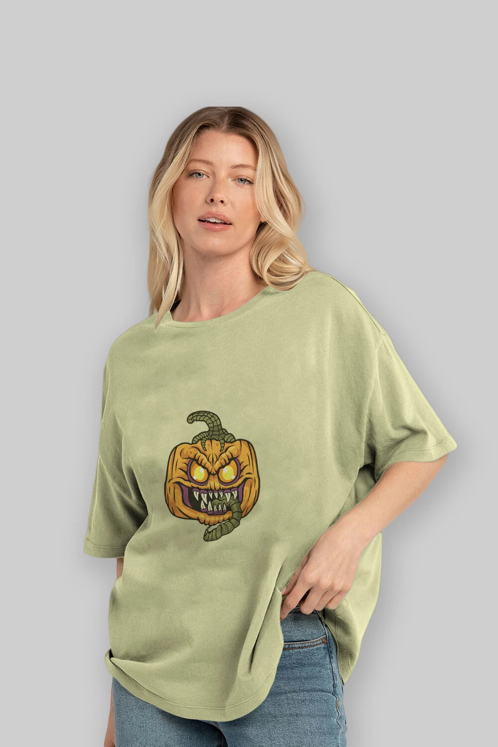 Halloween Ön Baskılı Oversize t-shirt Erkek Kadın Unisex %100 Pamuk tişort
