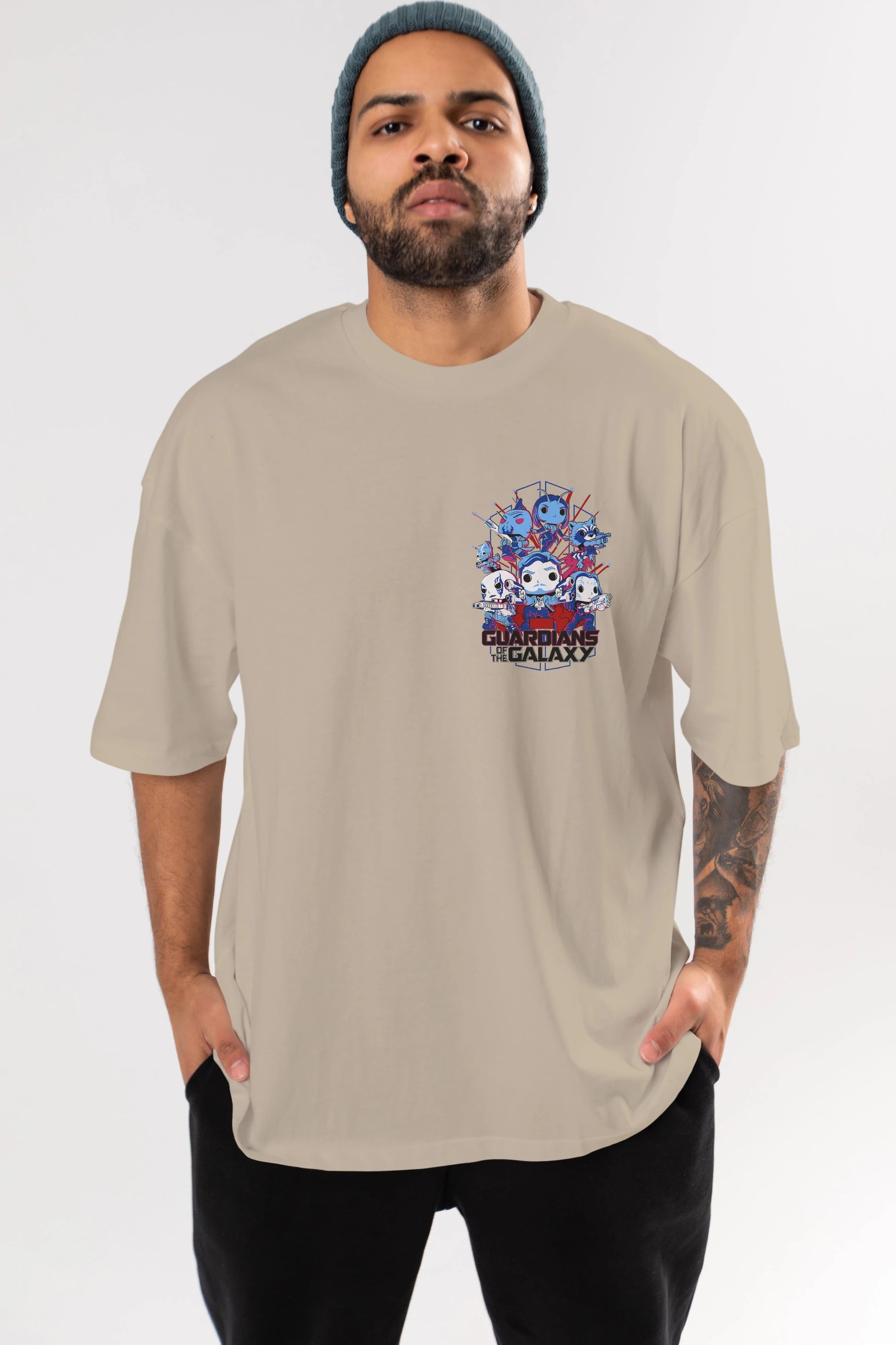 Guardians of the Galaxy Ön Sol Baskılı Oversize t-shirt Erkek Kadın Unisex %100 Pamuk Bisiklet Yaka tişort